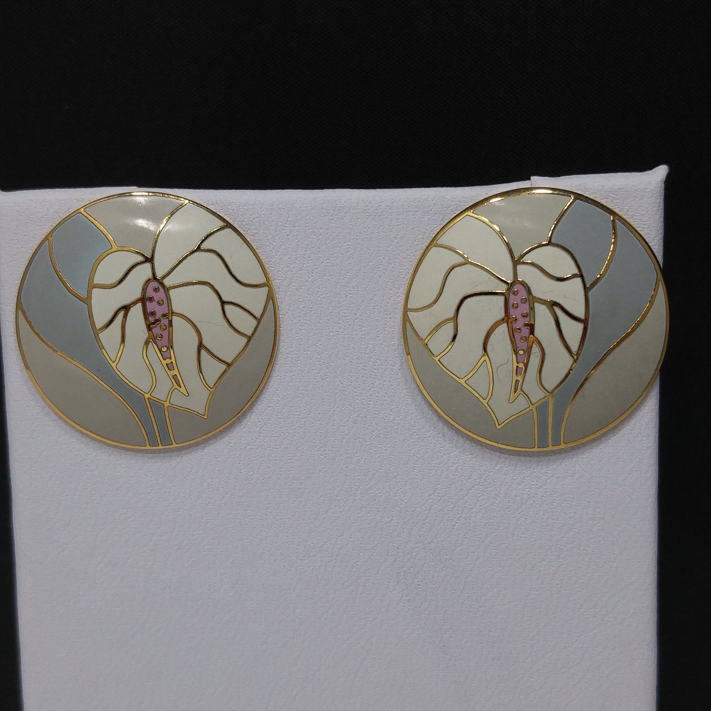 Laurel Burch Antherium Floral Post Earrings, Gold Plated, 1980s Vintage Jewelry