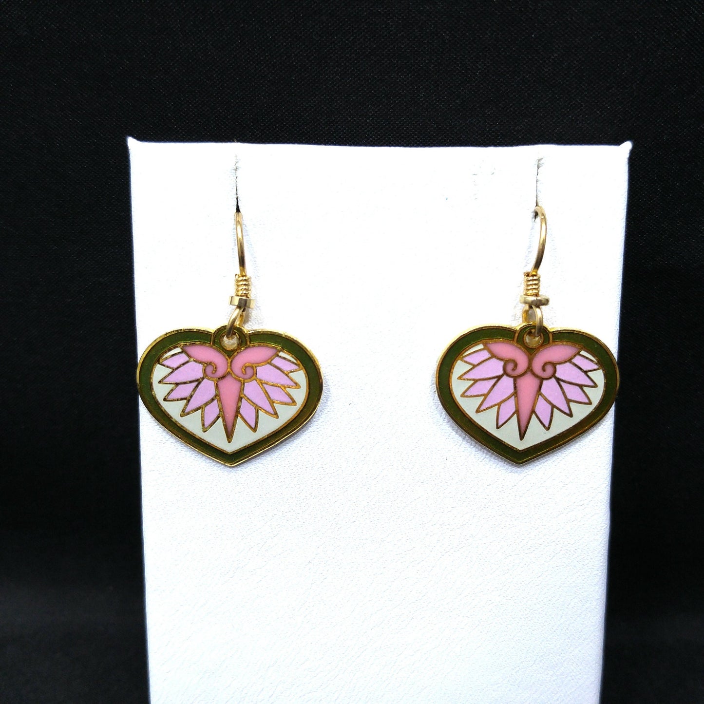 Vintage Laurel Burch Hollyhock Floral Earrings, Gold Plated, Pink Green White