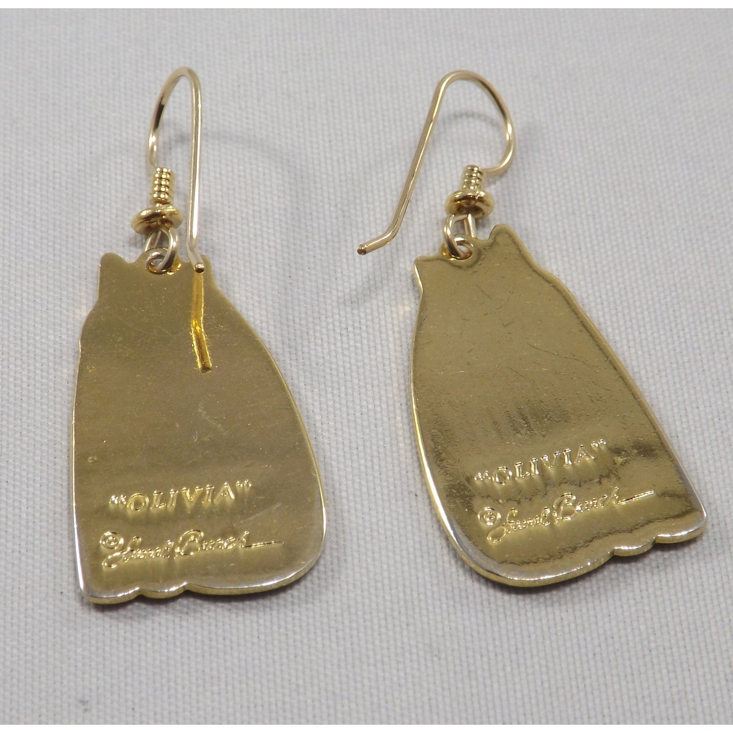 Laurel Burch "Olivia" Cat Earrings, Gold Plated, Black Enamel, 1980s Vintage