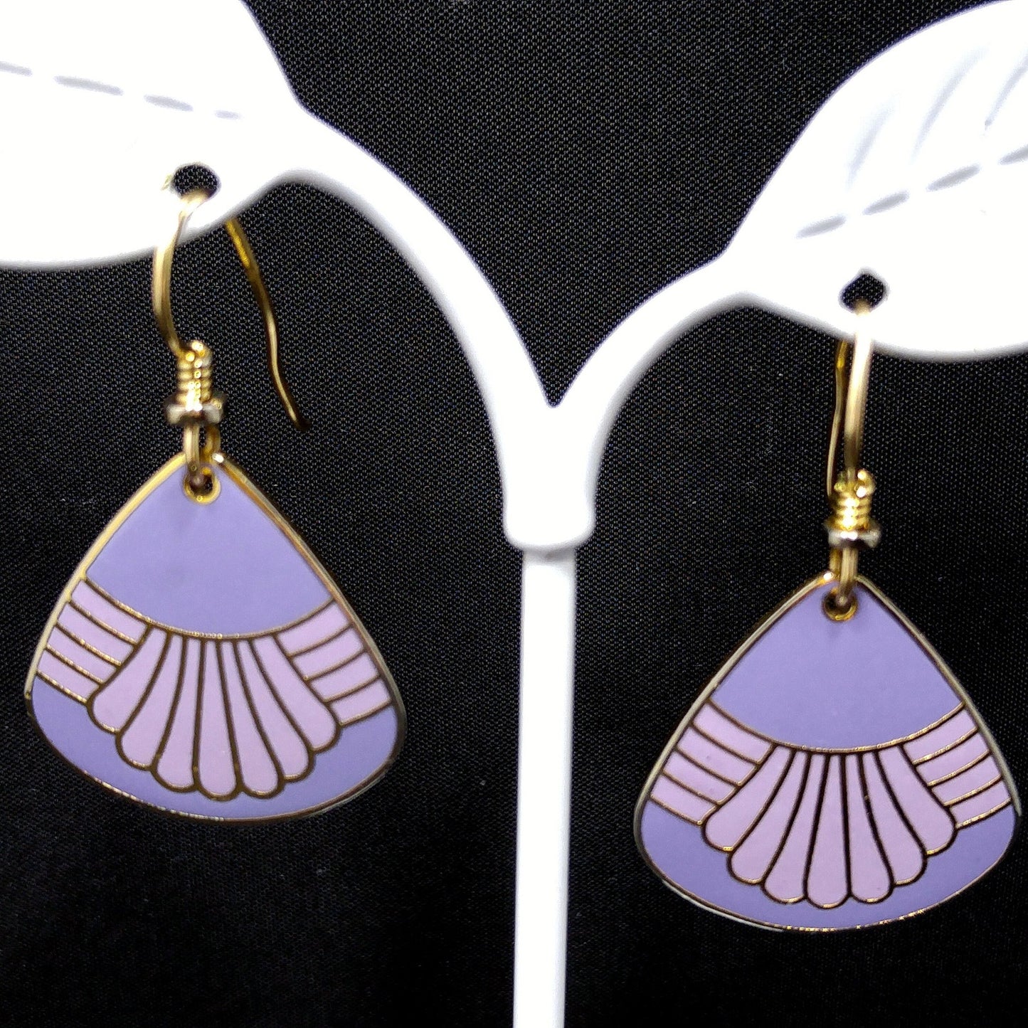 Vintage Laurel Burch Waterfall Purple Pink Drop Earrings, Gold Plated