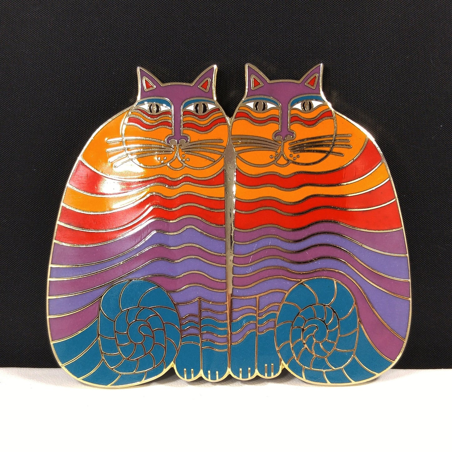 Laurel Burch "Rainbow Cats" Pendant for Necklace, Gold Plated, Needs Silk Cord, 1980s