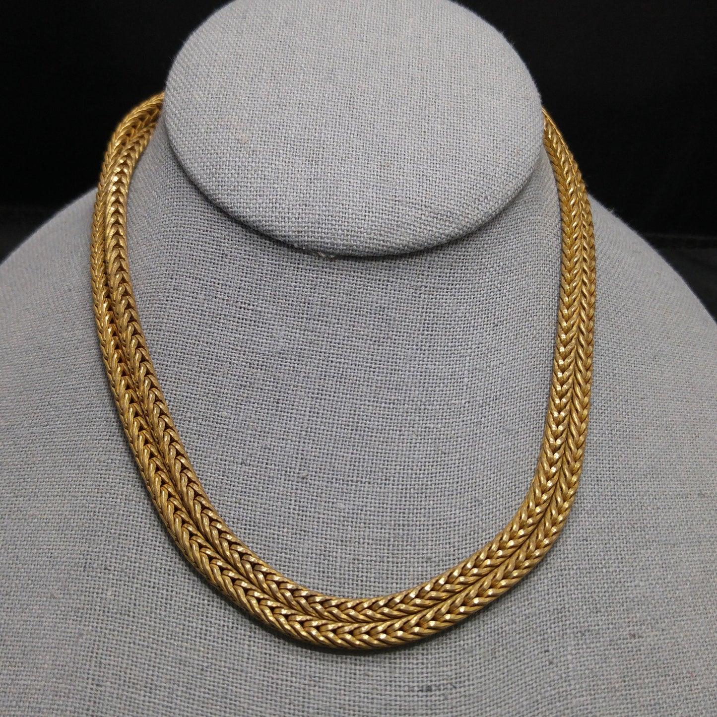 Miriam Haskell Brass Wheat Chain Long Necklace, 30 Inches, 1940s Vintage Jewelry