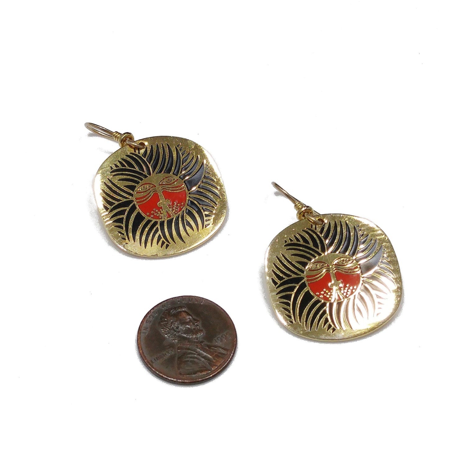 Vintage Laurel Burch "Eskimo Lion" Drop Earrings, Gold Plated