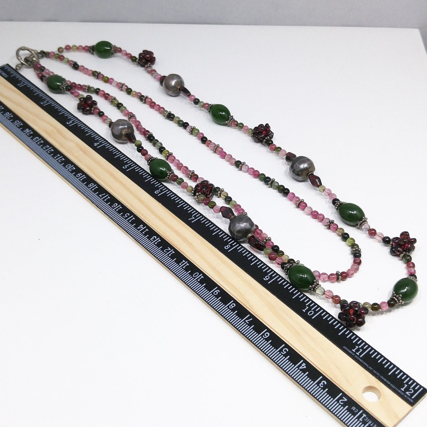 Vintage Gemstone Beaded Necklace, Garnet Clusters, Two Strands, 1990s Vintage Jewelry