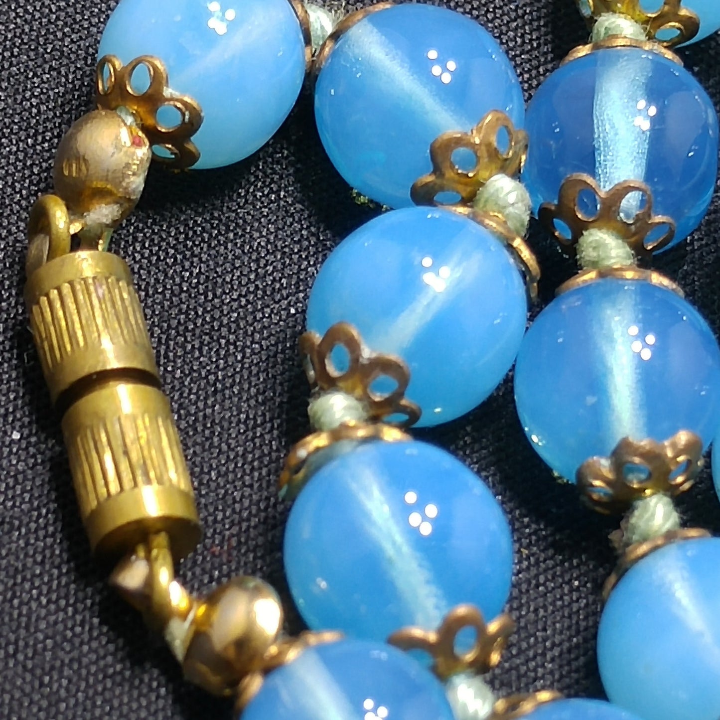 Murano Bead Hand Knotted Necklace, Three Wedding Cake Beads, 1950s Vintage Jewelry