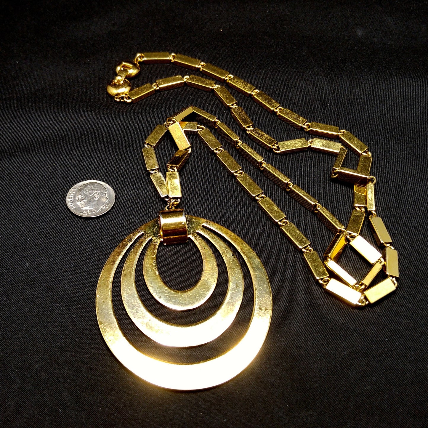 Monet Pendant Necklace, Gold Plated, Book Piece, 1960s Vintage Jewelry