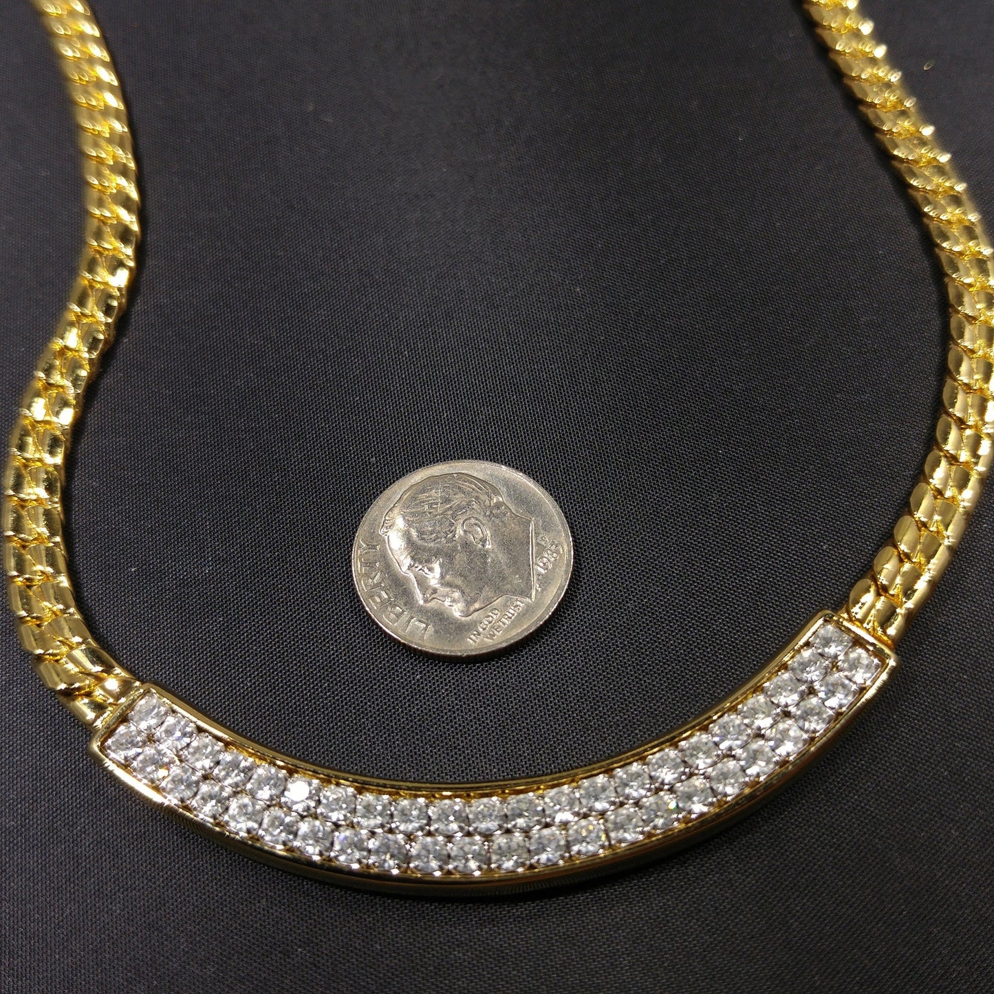 Vintage Swarovski Clear Rhinestone Gold Chain Necklace 1980s Swan Logo Signed