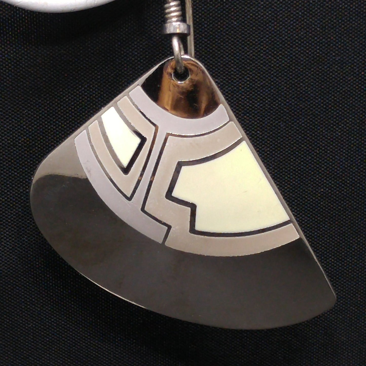 Vintage Laurel Burch Fan Earrings, Rhodium Plated, White Purple Grey Enamel