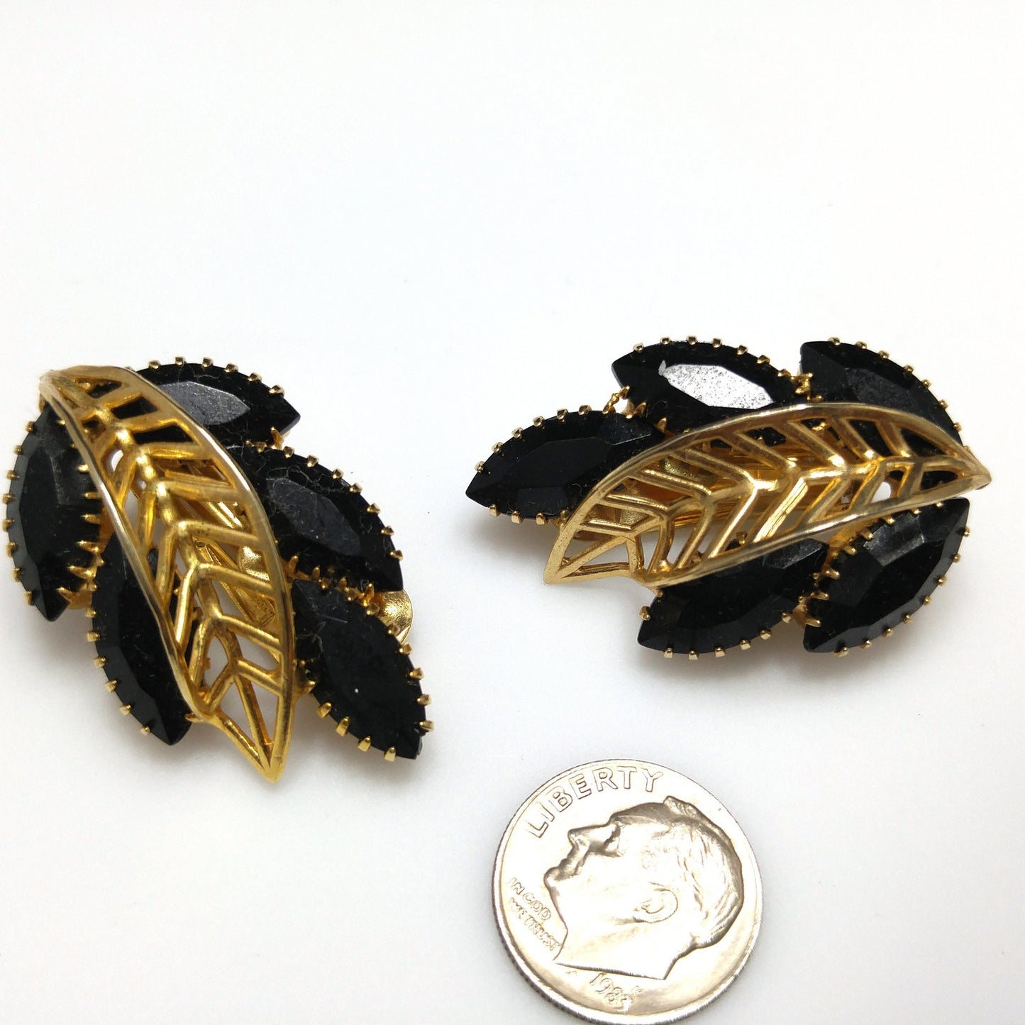 Vintage Weiss Black Rhinestone Jewelry Set, Bracelet Brooch Earrings