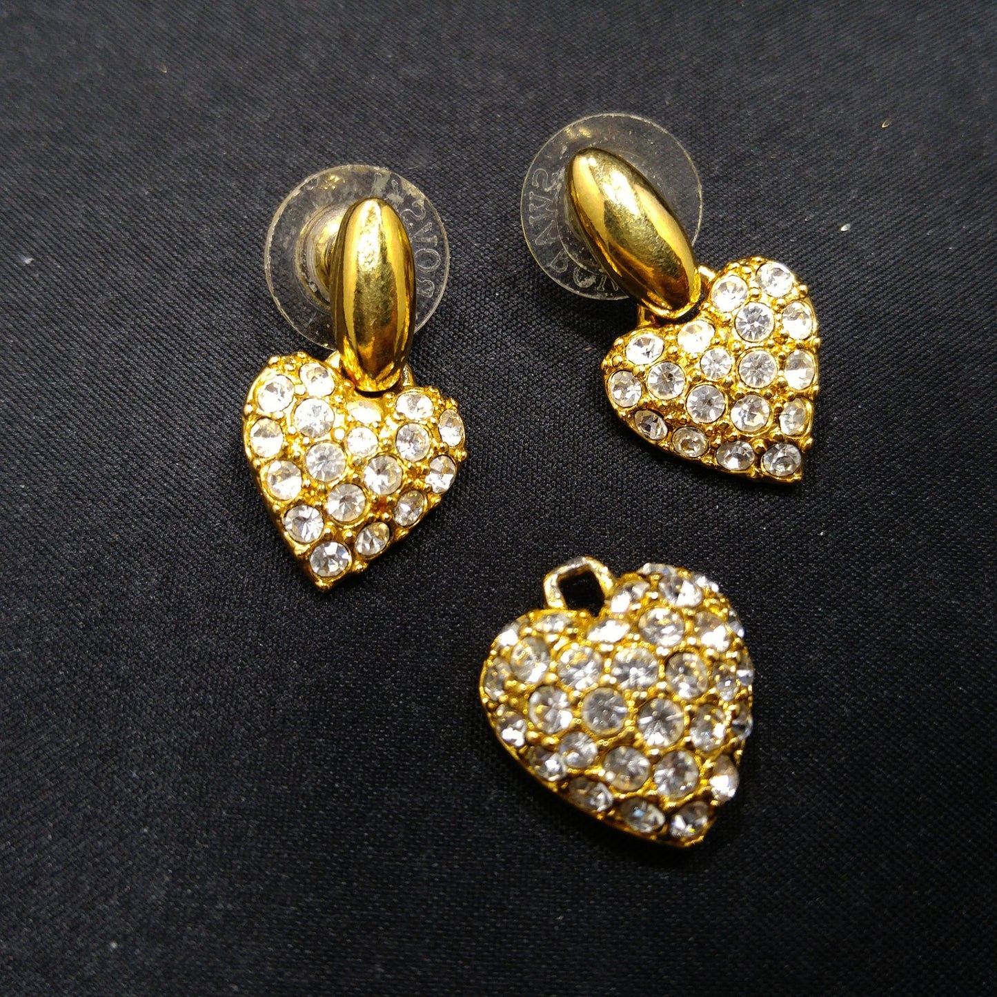 Swarovski Swan Logo Heart Earrings & Pendant Set, Gold Plate, Clear Pave Crystal