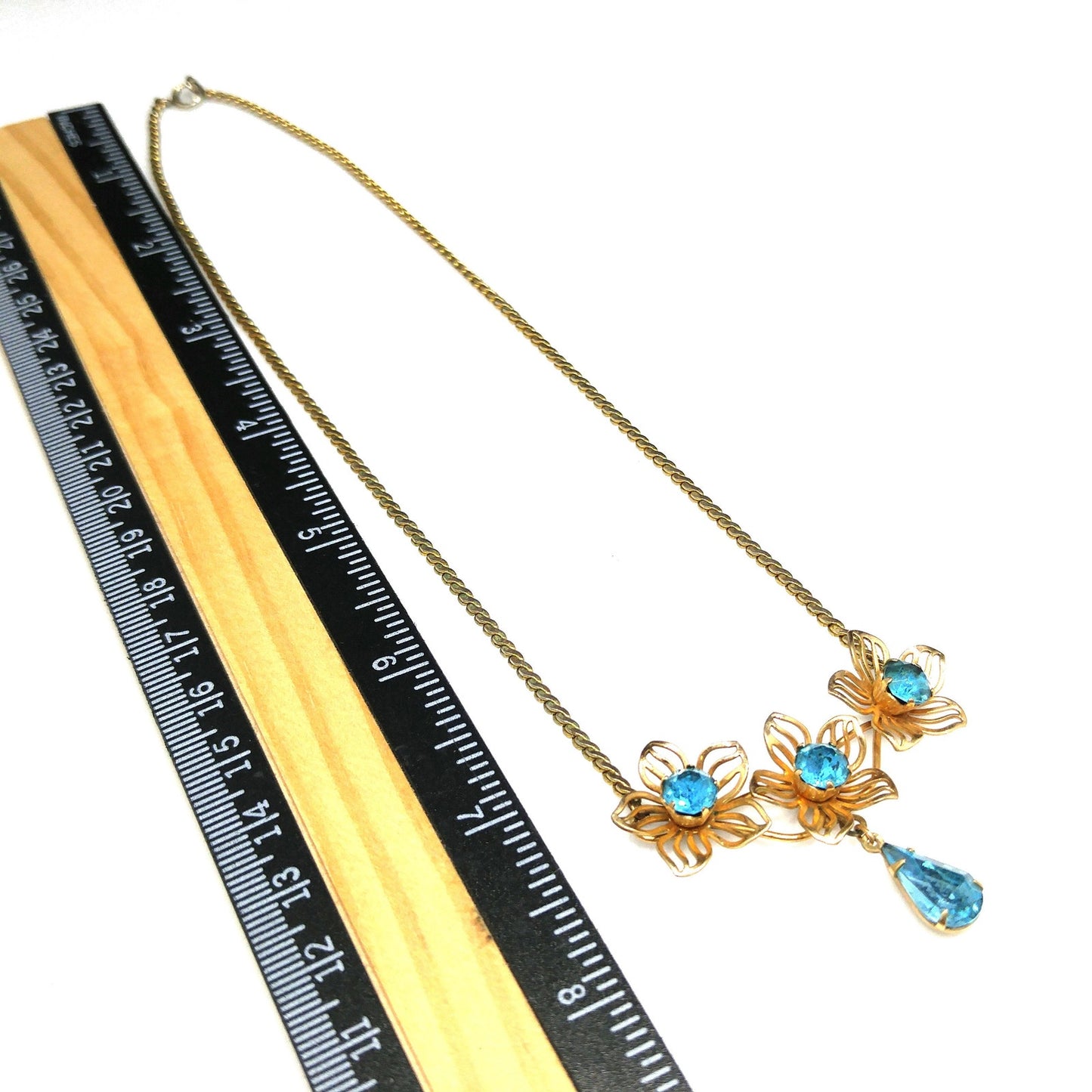 Van Dell Turquoise Rhinestone Necklace, 12K Gold Filled, 1940s Vintage Jewelry