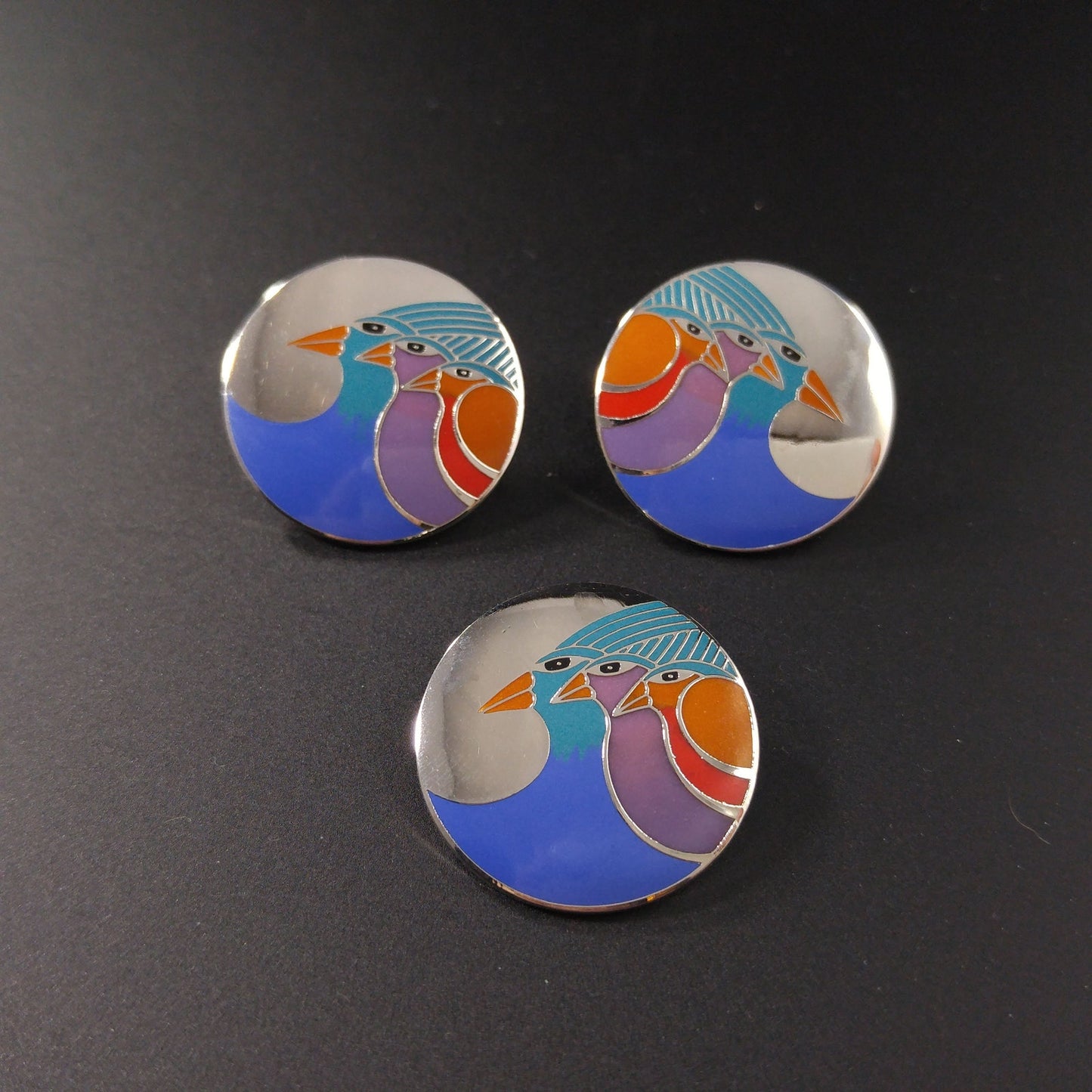 Laurel Burch "Celestial Birds" Earrings & Brooch, 1980s Vintage Jewelry