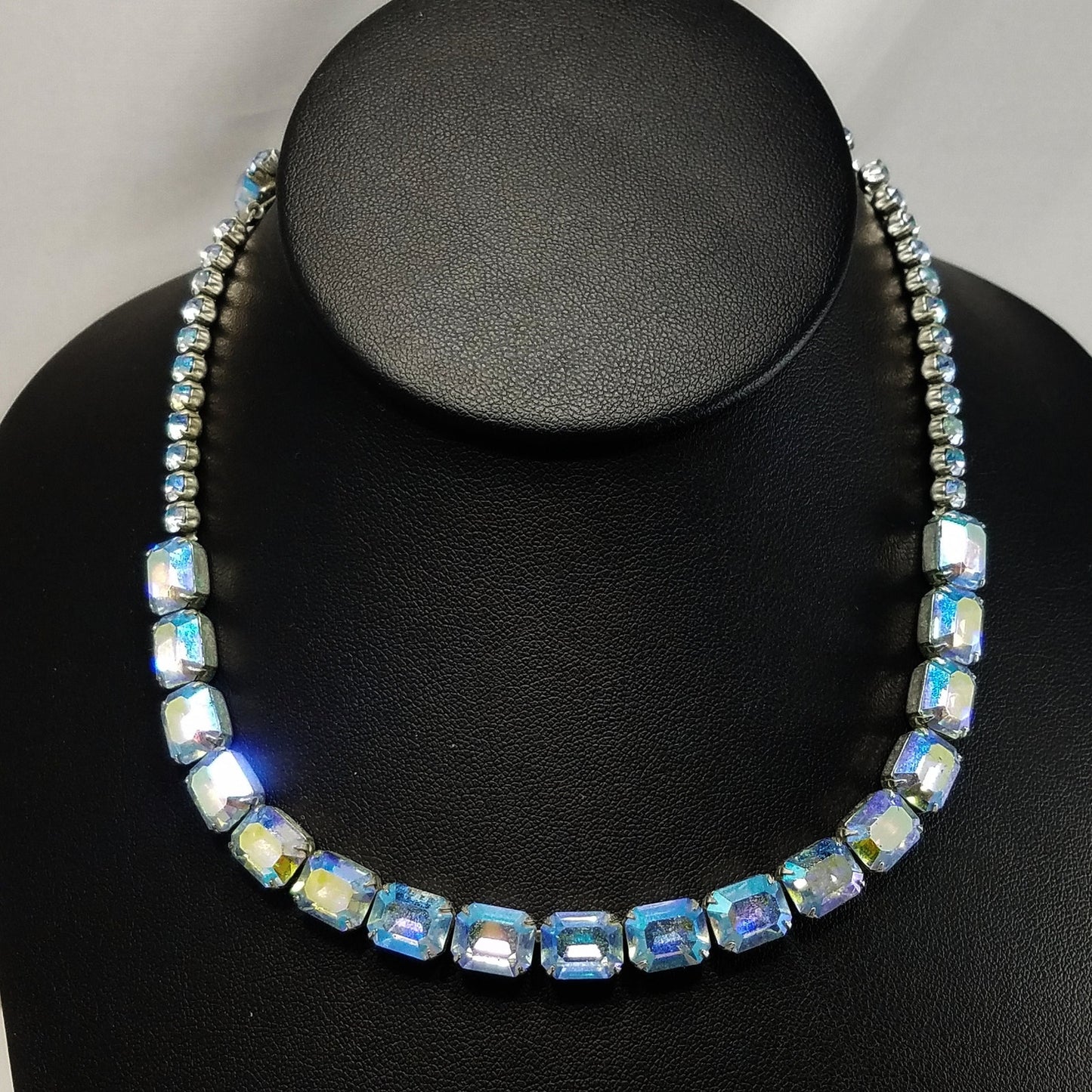Vintage Weiss Rhinestone Choker Necklace, Peacock Aurora Borealis Rhinestones