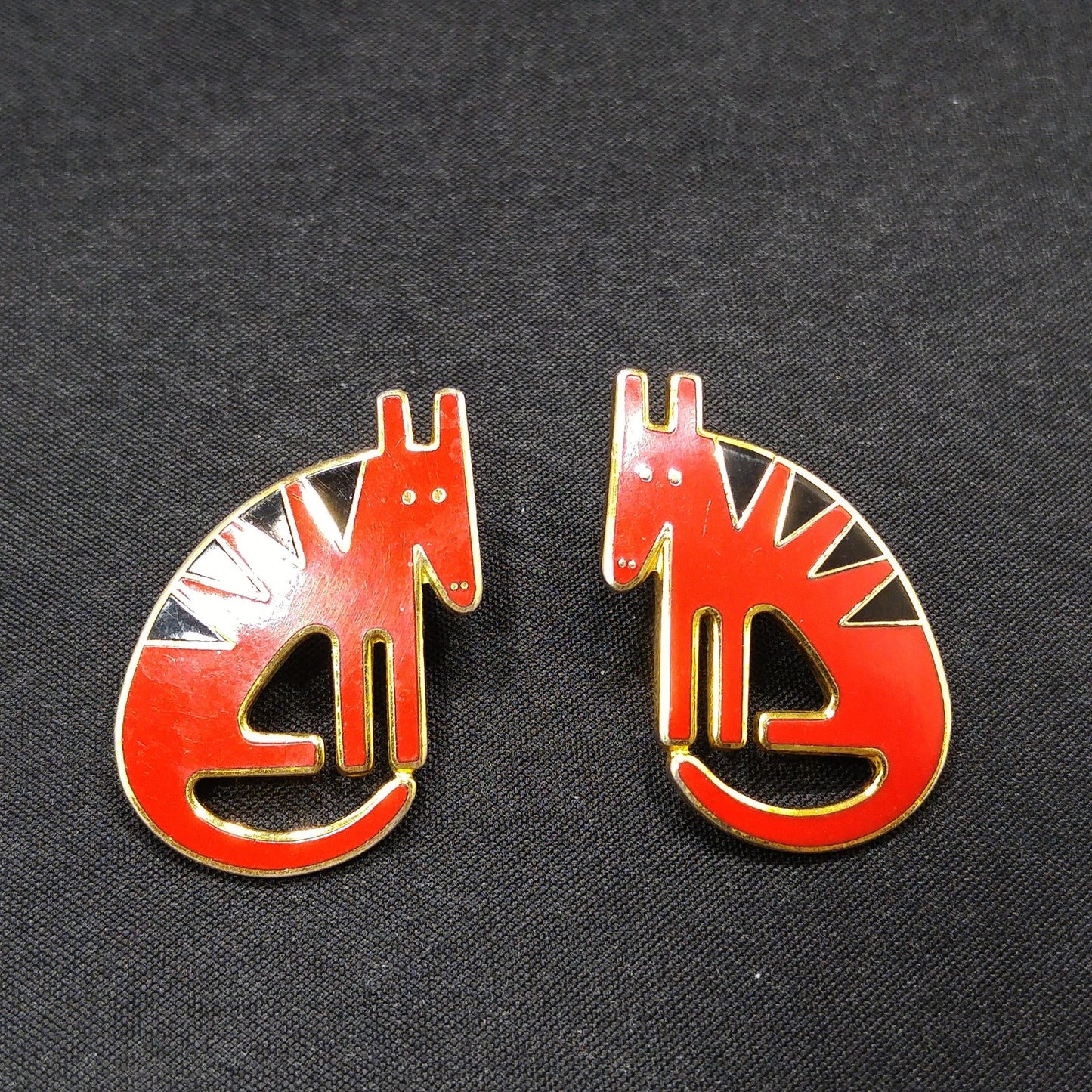 Laurel Burch "Terra" Coyote Post Earrings, Cloisonné Gold Plated, 1980s Vintage