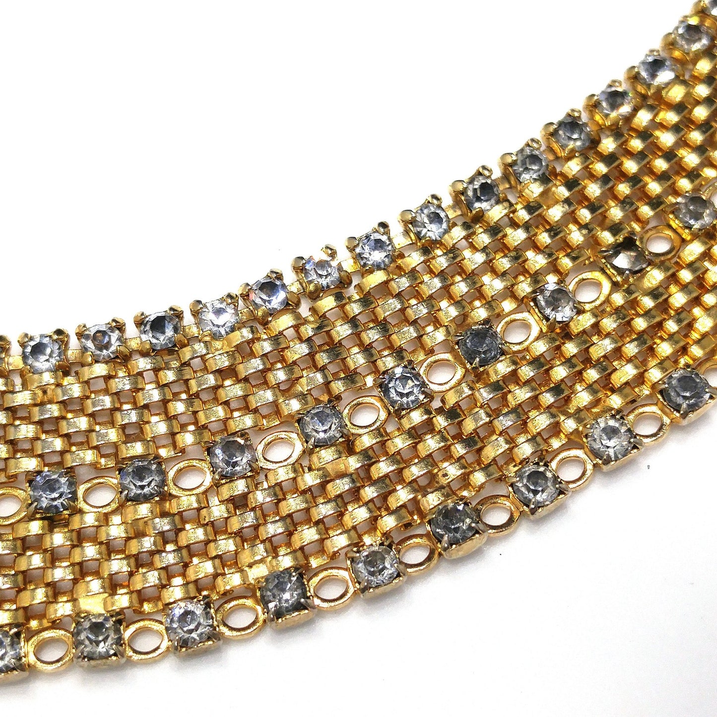 Rare Duane Mesh Rhinestone Necklace, Gold Plated, 1950s Vintage Jewelry