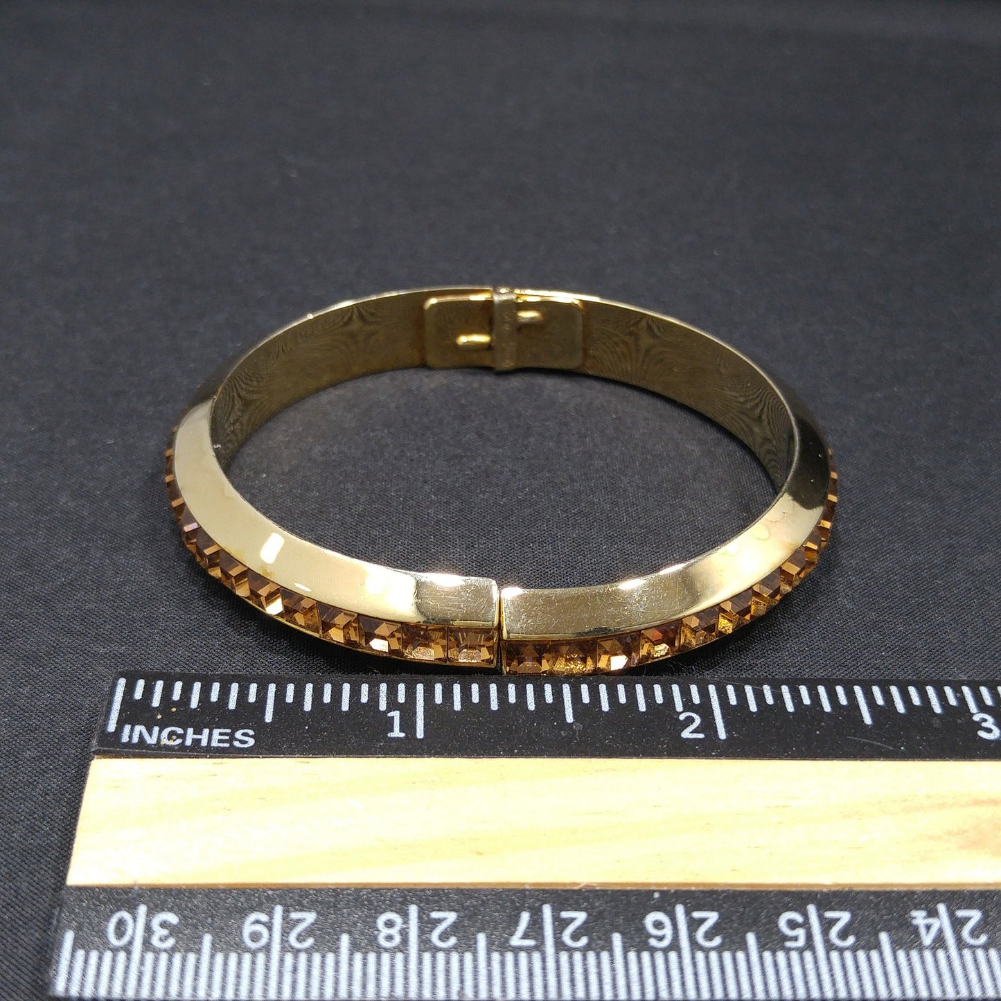 Whiting & Davis Topaz Square Rhinestone Hinged Bracelet, Bezel Set, 1960s Vintage Jewelry