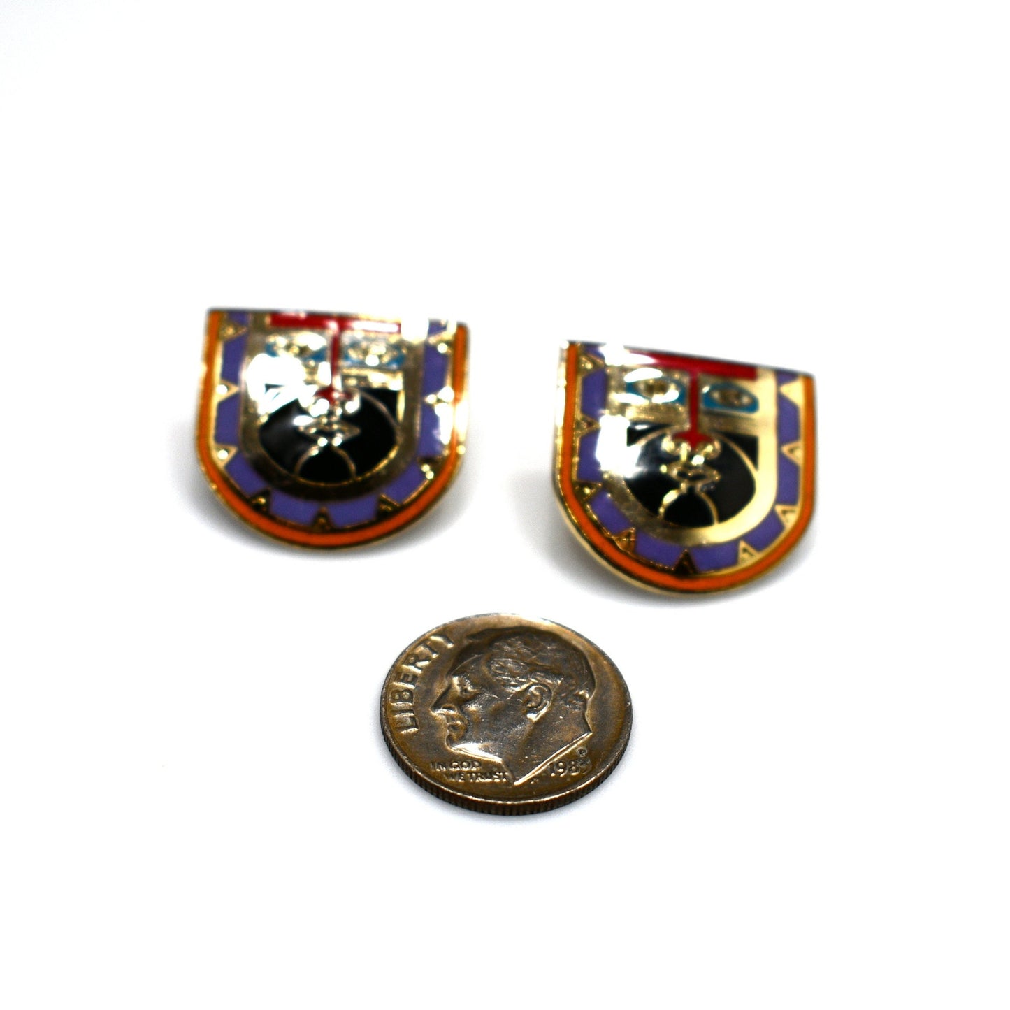 Laurel Burch "Kubera" Mask Tribal Post Earrings, Cloisonne Enamel, 1980s