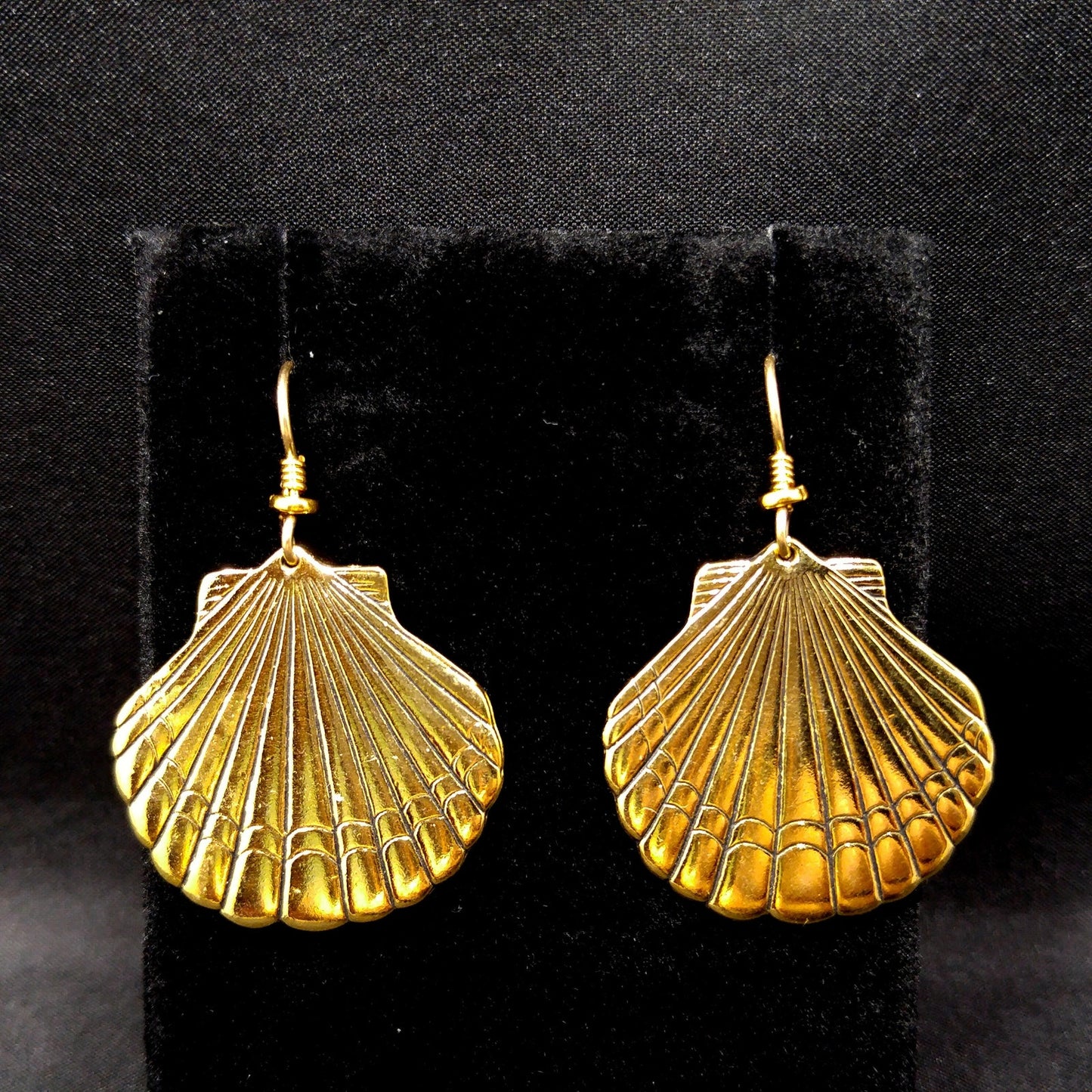 Laurel Burch Seashell Dangle Earrings, Gold Plated, Gold Filled Ear Wires, 1980s