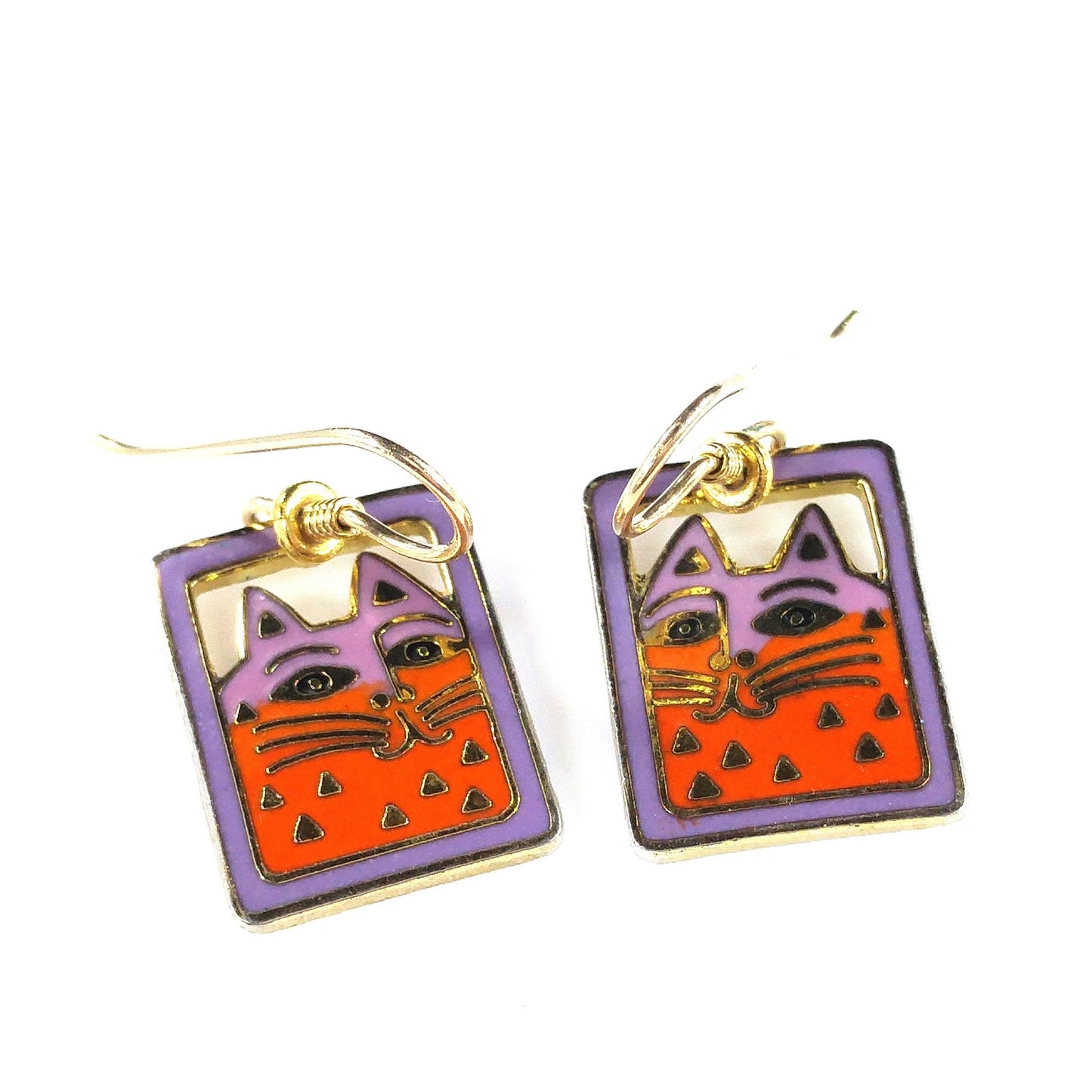 Vintage Laurel Burch "Mallory's Cat" Drop Earrings, Gold Plated