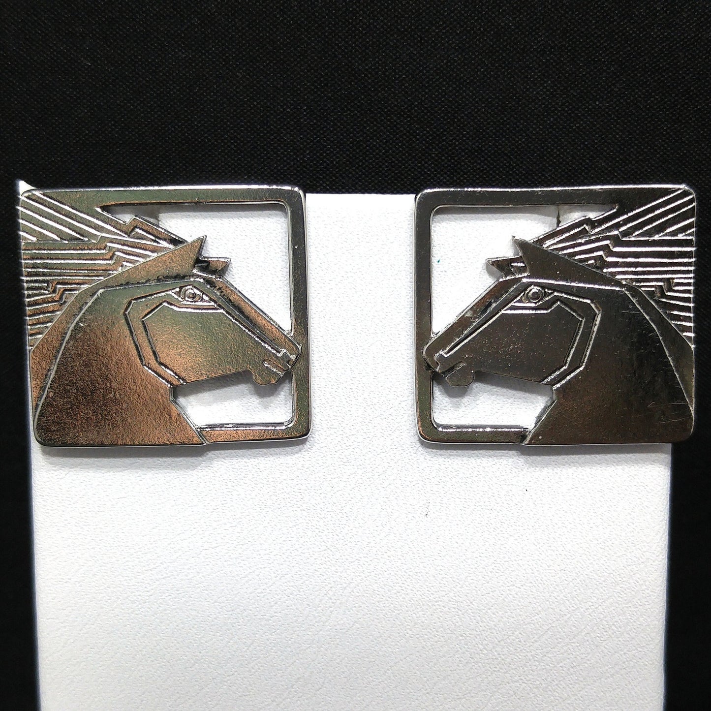 Vintage Laurel Burch Stallion Horse Post Earrings, Rhodium Plated