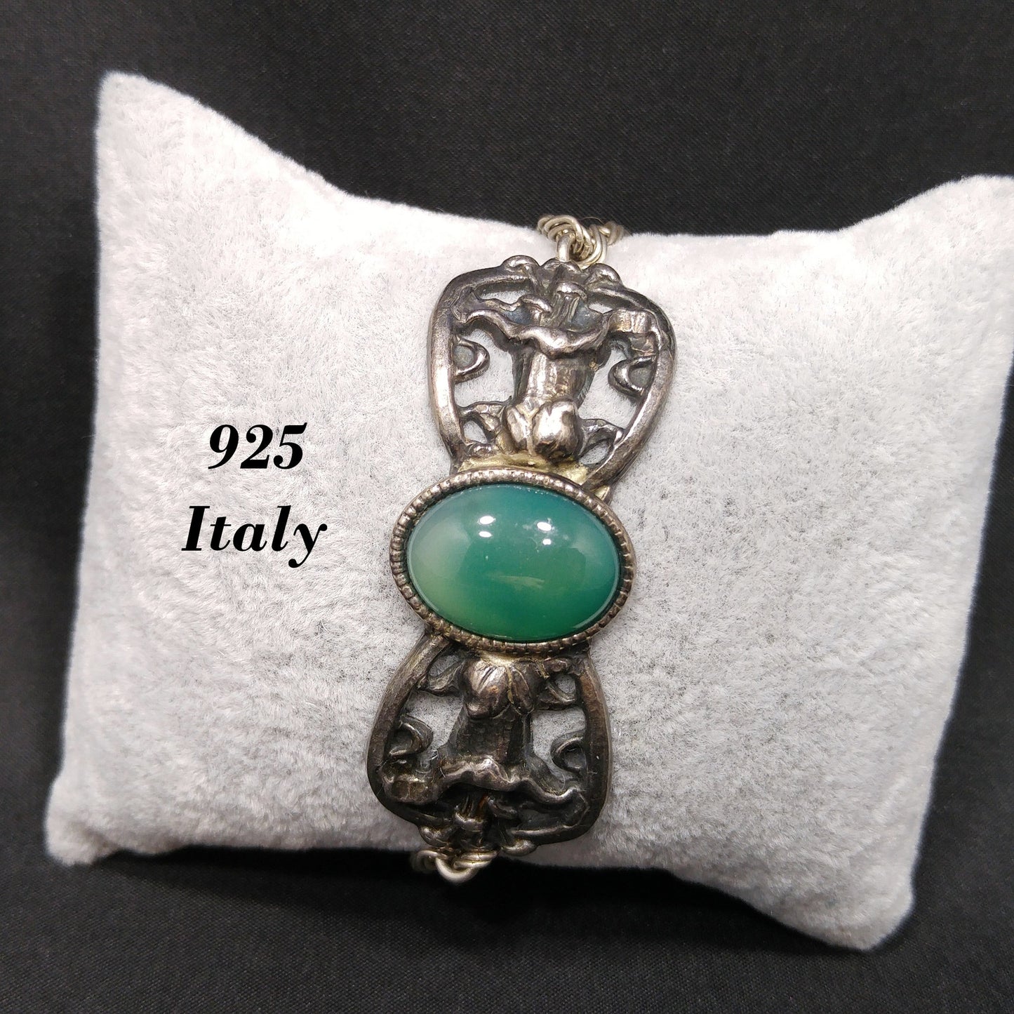 Sterling Silver Gemstone Bracelet, 925 Oval Green Gemstone, Vintage Jewelry