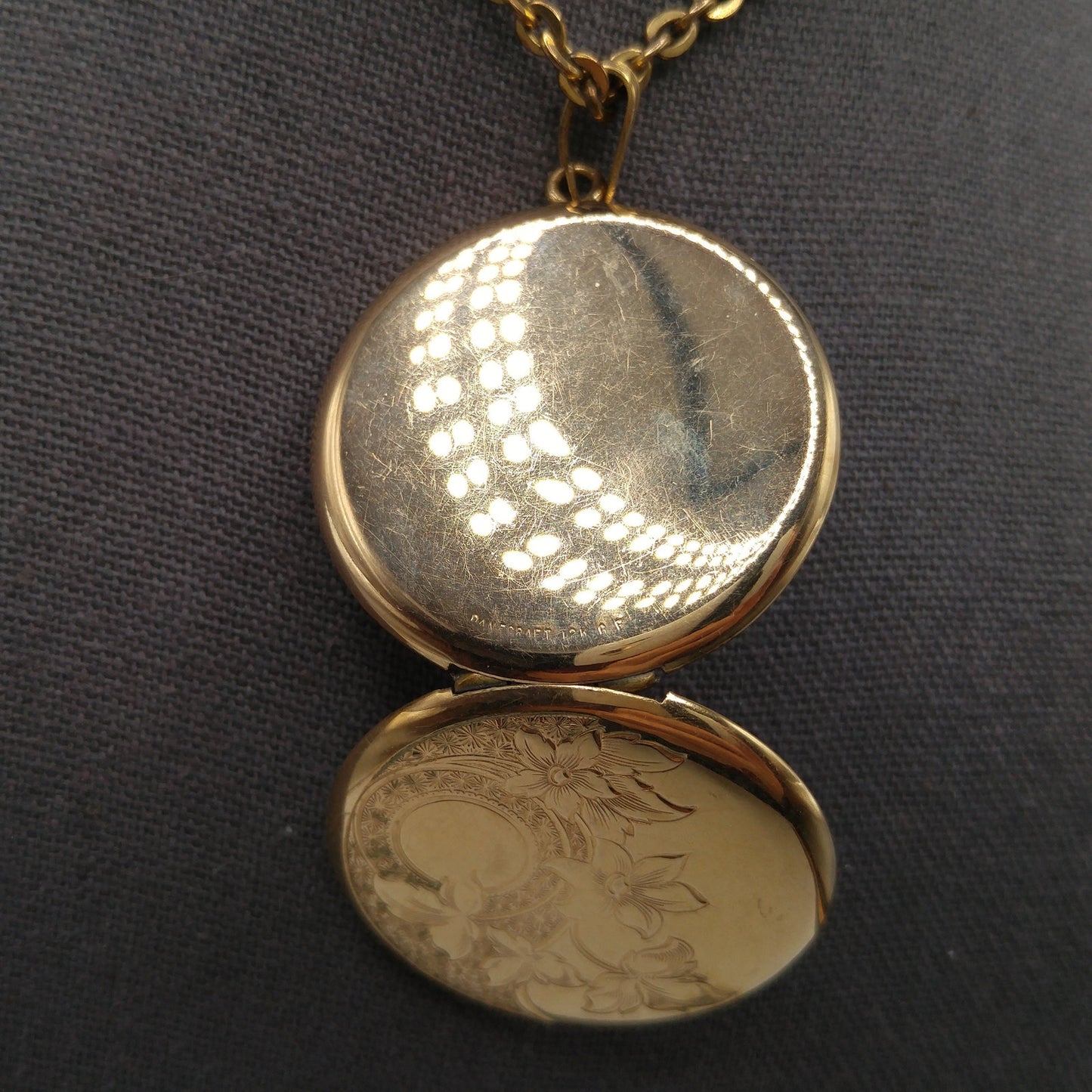 Danecraft Gold Filled Photo Locket Necklace, 12K GF, Early 1950s Vintage Jewelry