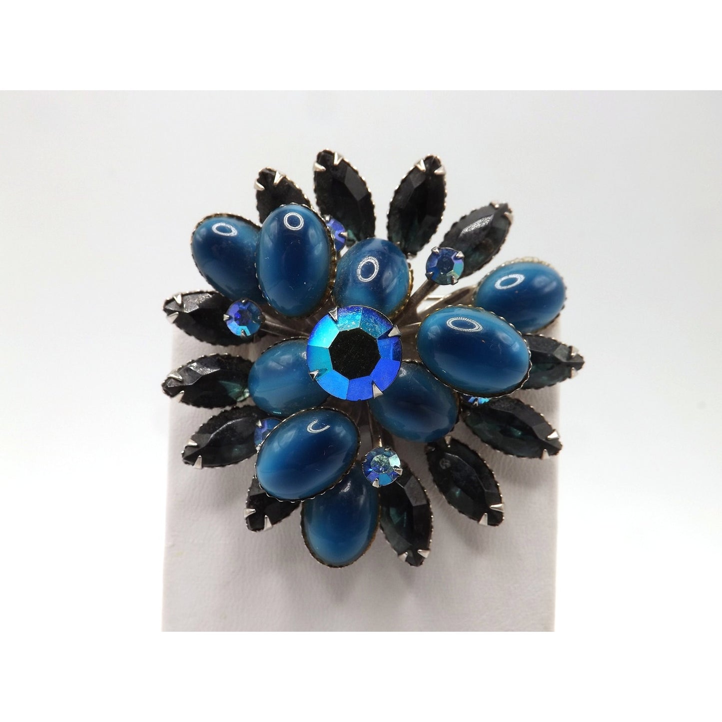 Blue Floral Mid-Century Brooch, Riveted Construction, 1950s Vintage Jewelry