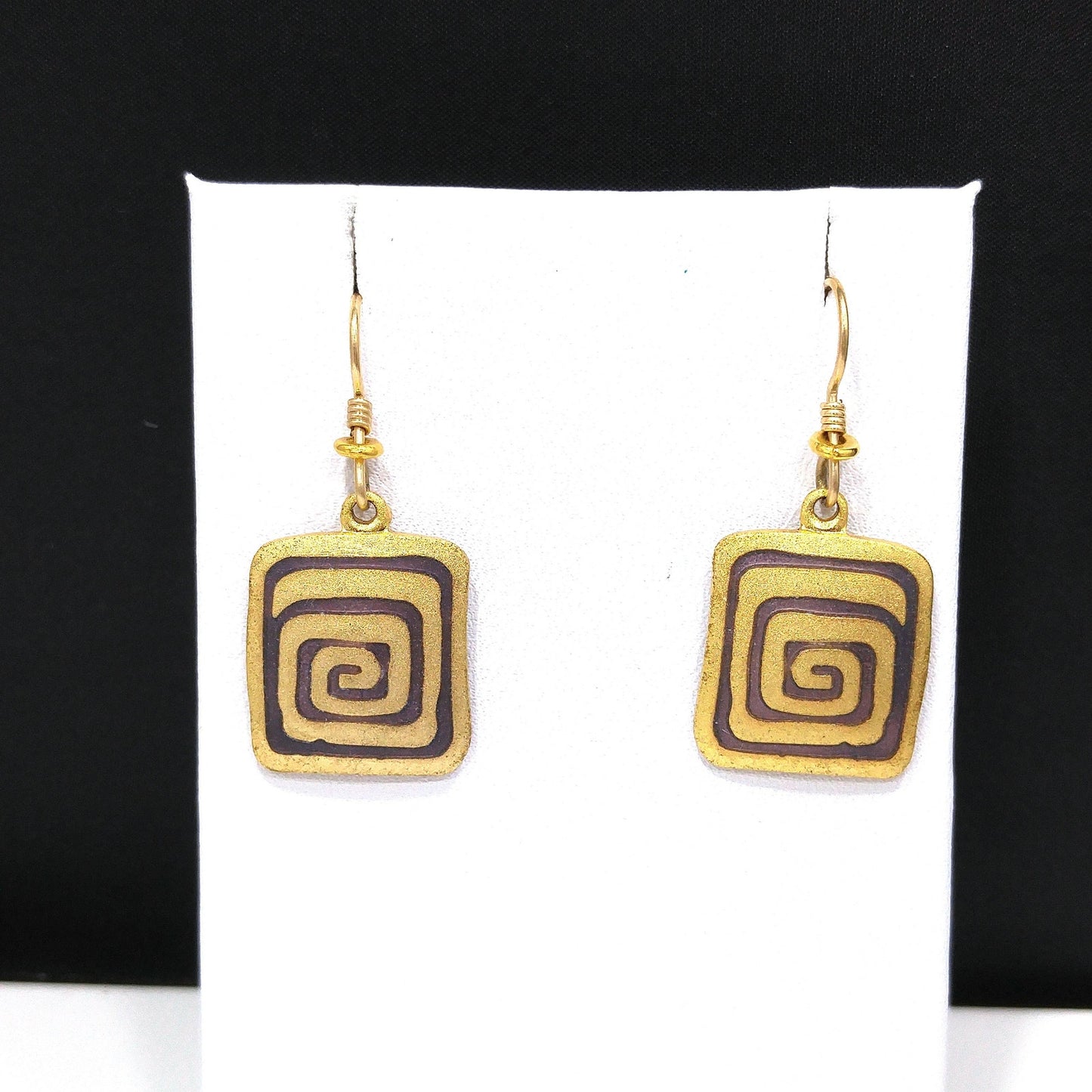 Vintage Laurel Burch "Rhythm" Earrings, Gold Plated, Brown Enamel