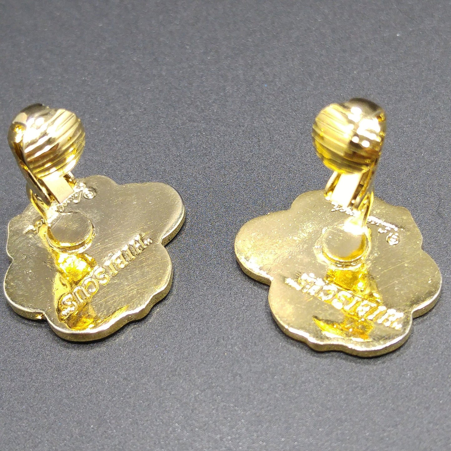 Vintage Laurel Burch Red Hibiscus Clip Earrings, Gold Plated