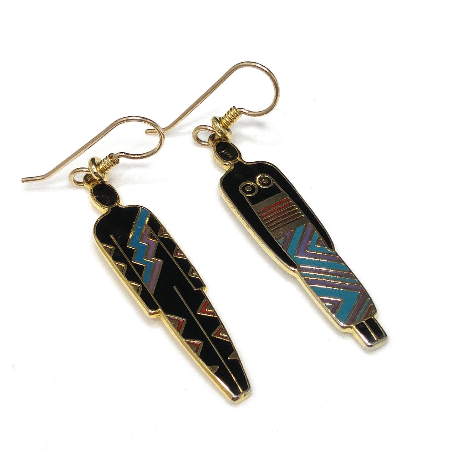 Laurel Burch "Man" & "Woman" Tribal Earrings, Gold Plated, 1980s Vintage Jewelry