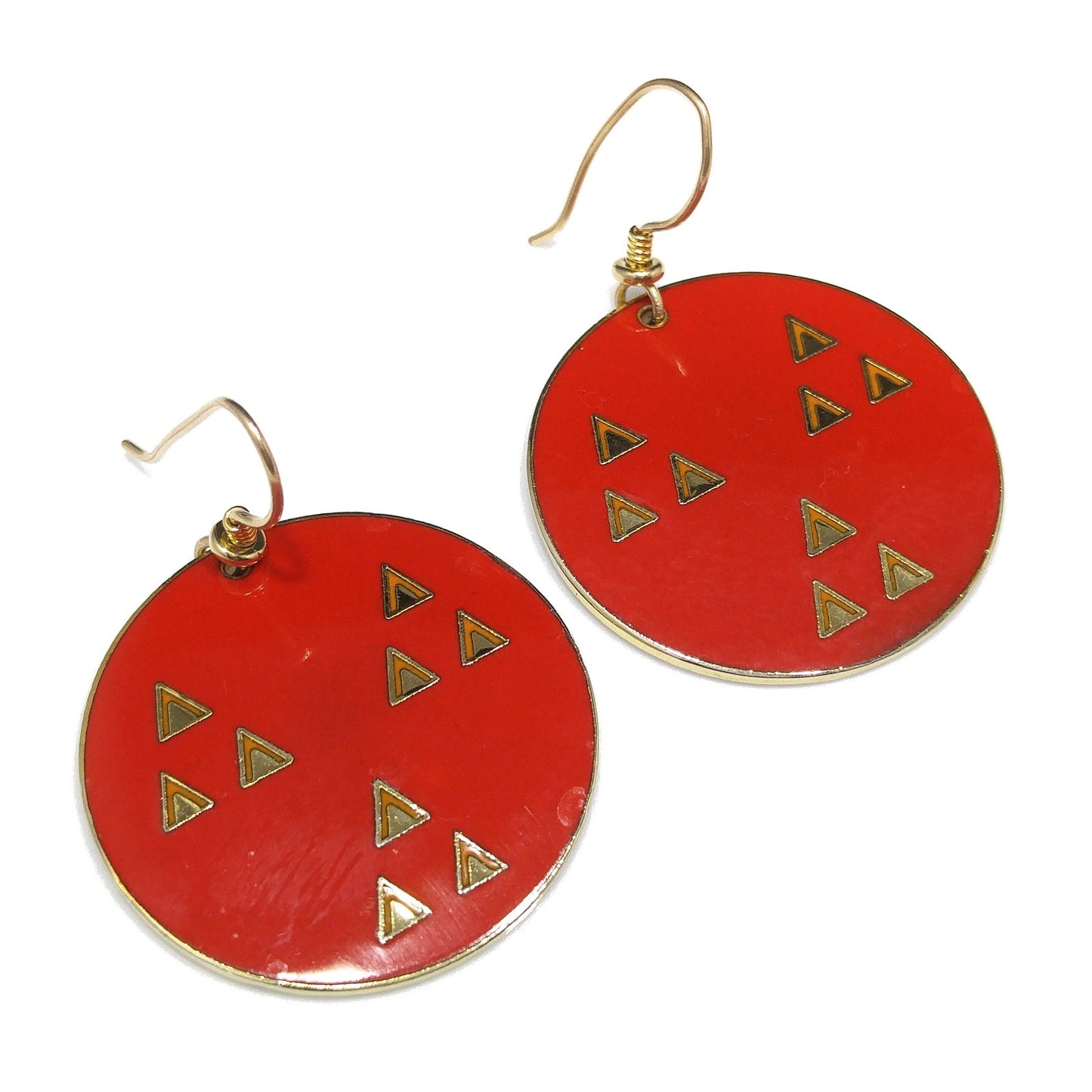 Vintage Laurel Burch "Himalaya" Dangle Earrings, Red Enamel, Gold Plated
