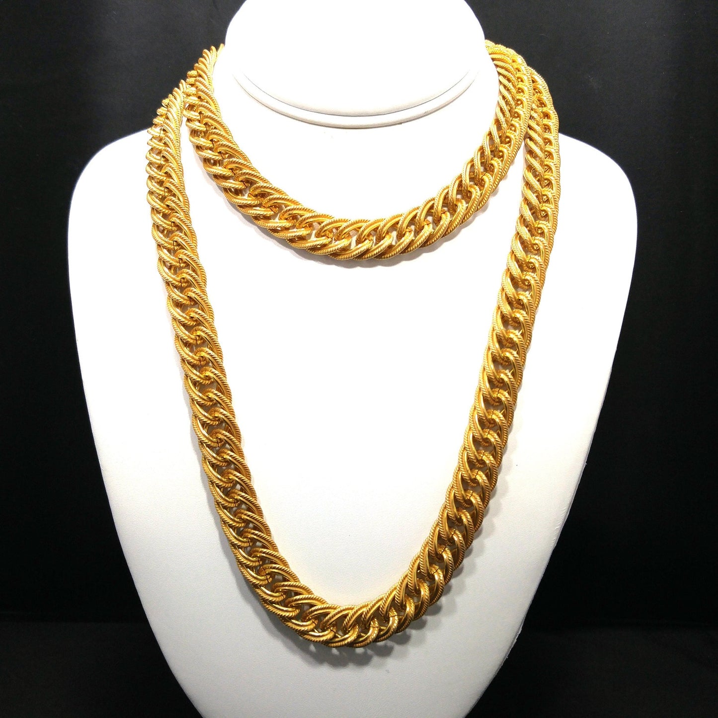 Miriam Haskell Gold Plated Chain Necklace, Large Links, 57 Inches, 1950s Vintage Jewelry
