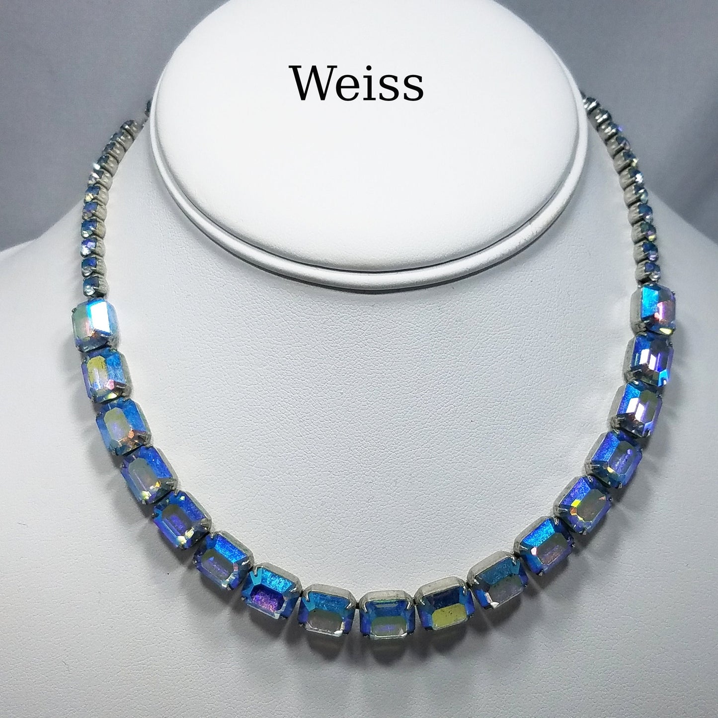 Vintage Weiss Rhinestone Choker Necklace, Peacock Aurora Borealis Rhinestones