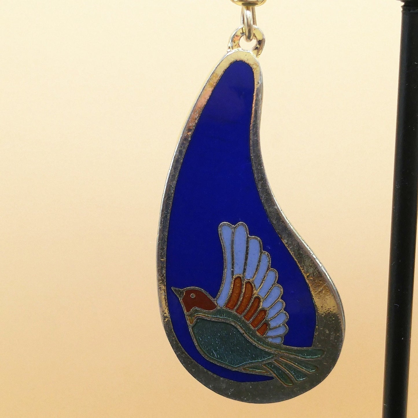 Vintage Laurel Burch Swallow Bird Blue Enamel Earrings, Gold Plated
