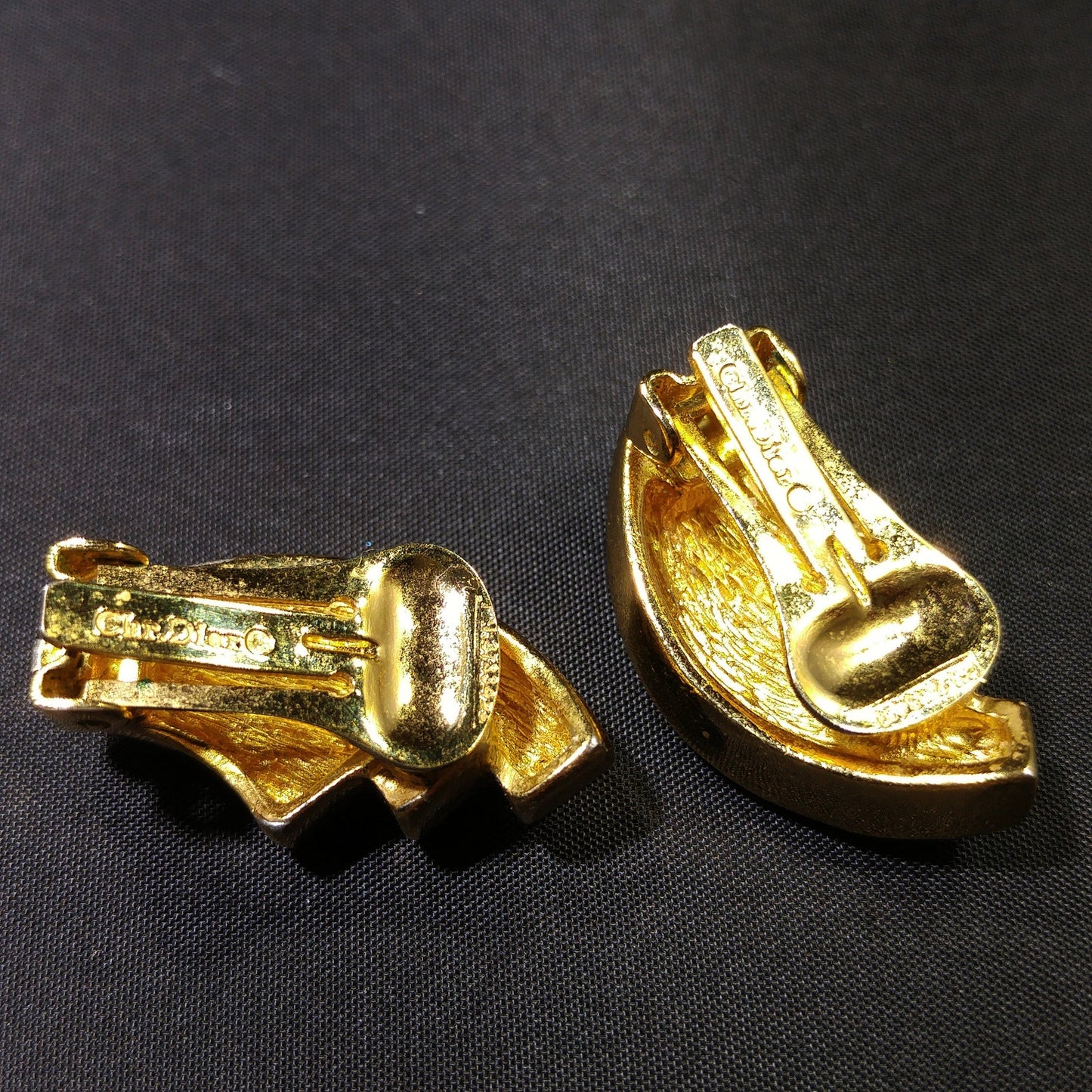 Christian Dior Black Enamel Earrings, Gold Plated, Pave Rhinestones, 1980s Vintage Jewelry