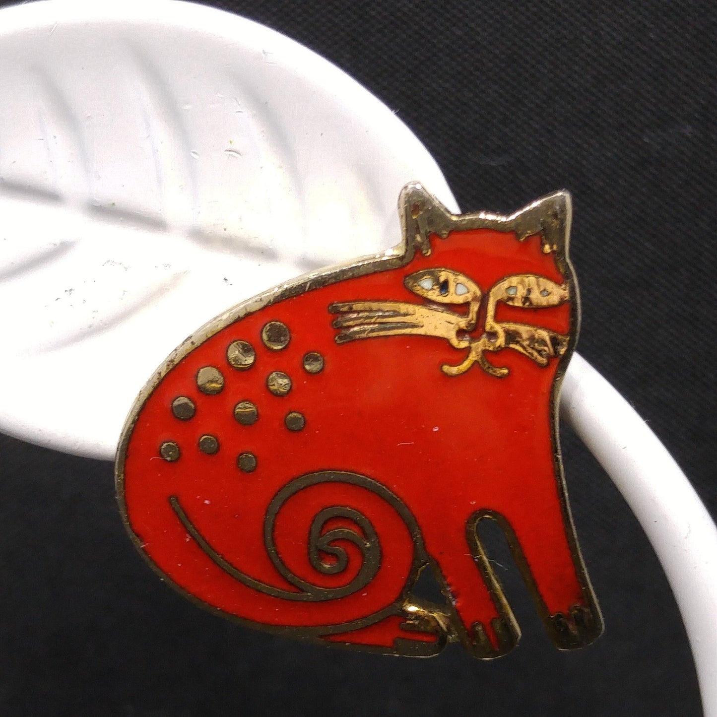 Vintage Laurel Burch "Keshire Cat" Red Post Earrings, Gold Plated