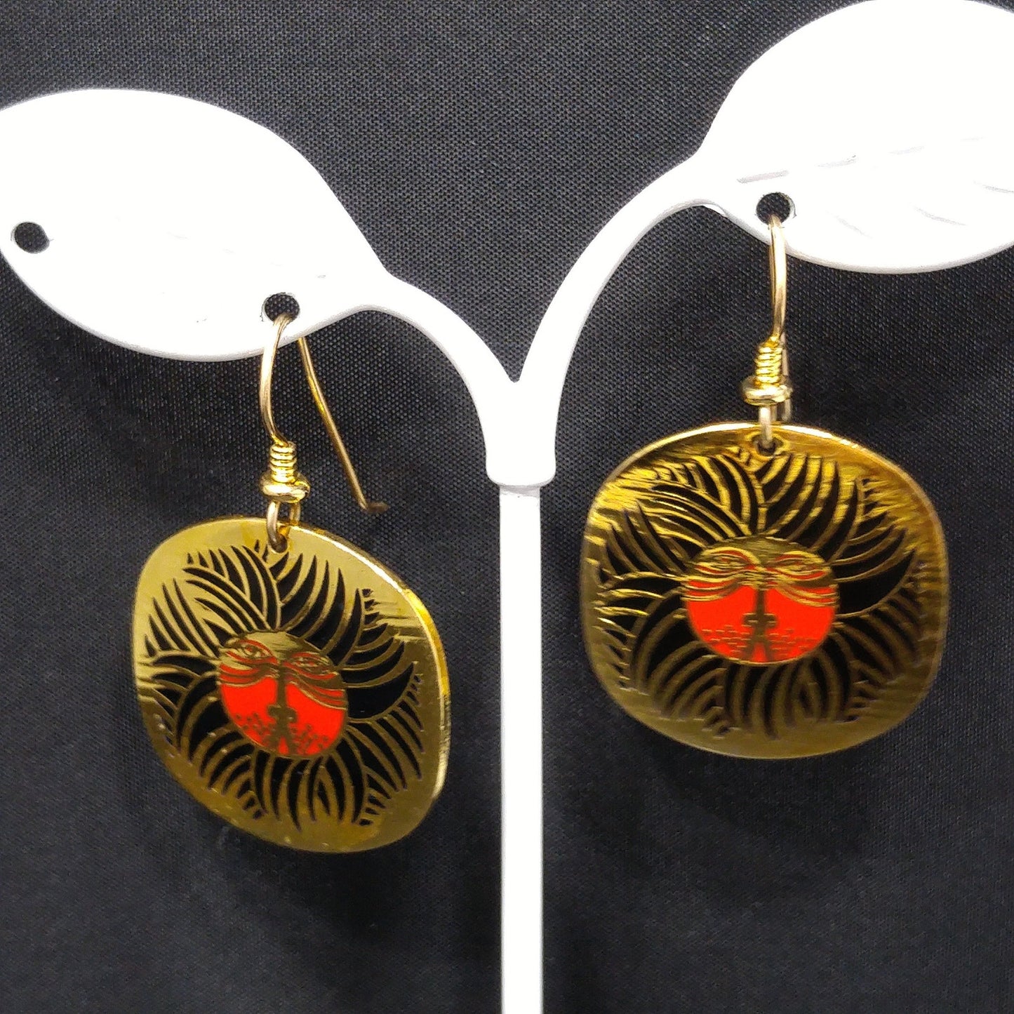 Vintage Laurel Burch "Eskimo Lion" Drop Earrings, Gold Plated