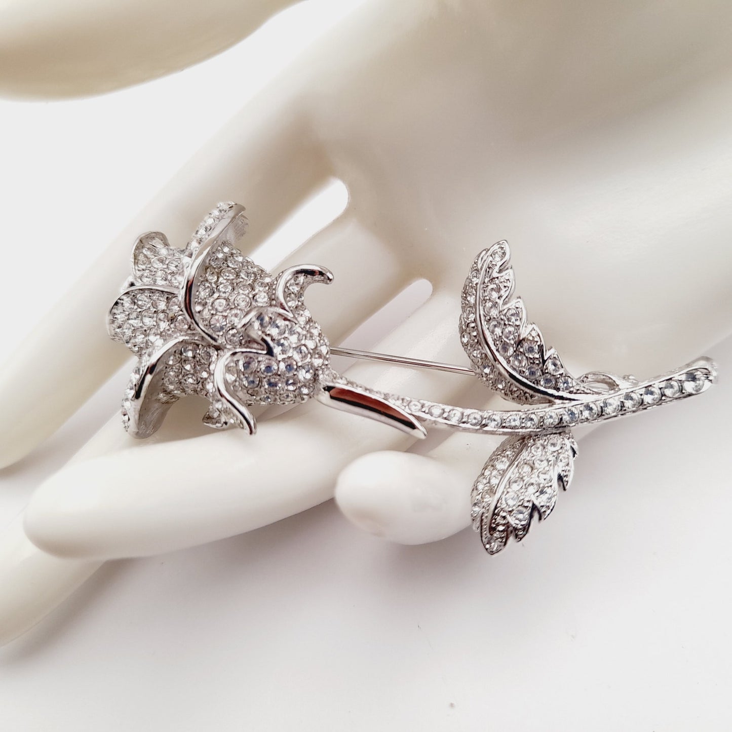 Vintage Nolan Miller Anniversary Rose Pave Crystal Rhinestone Pin Brooch