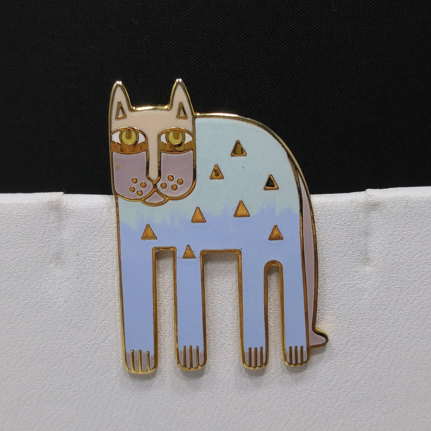 Laurel Burch "Alexander's Animal" Cat Brooch, Pastel Enamel, Gold Plated, 1980s Vintage Jewelry