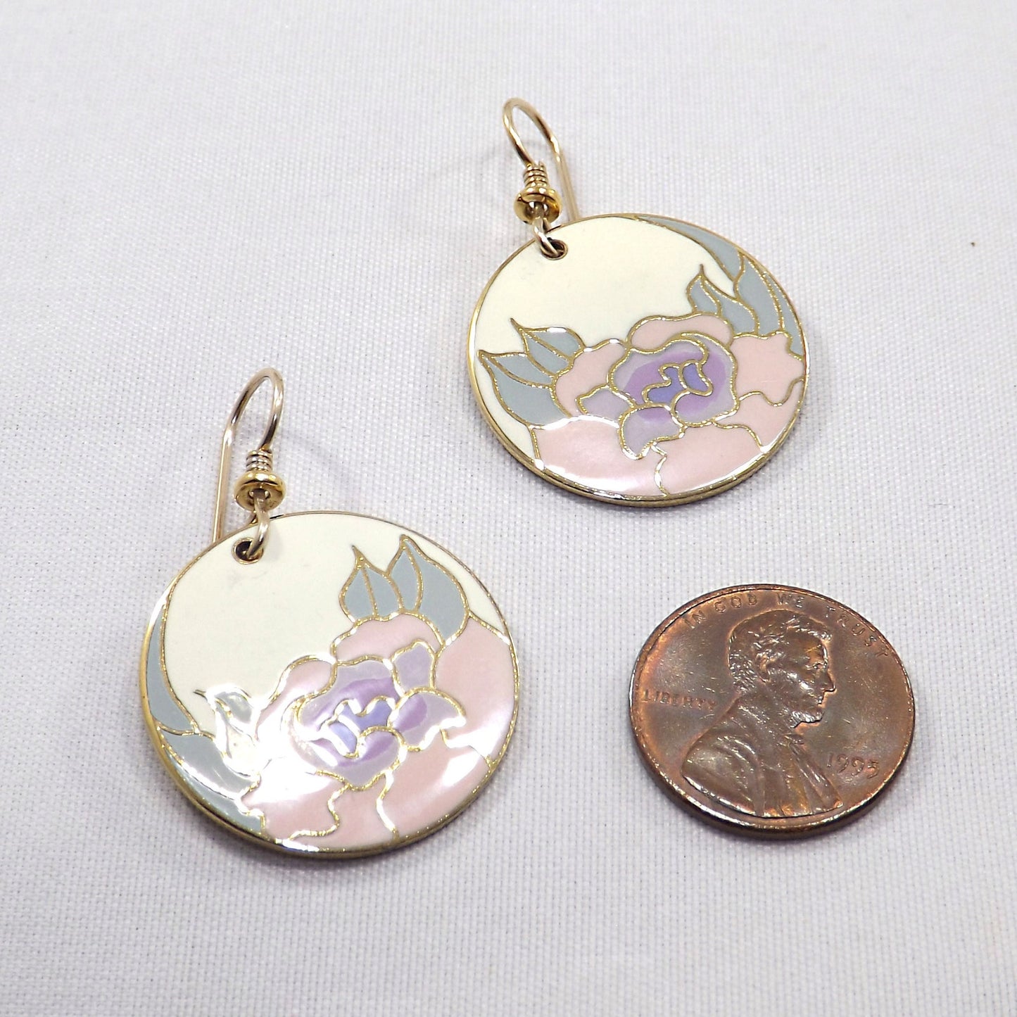 Laurel Burch "Garden Rose" Earrings, Cloisonné Gold Plated, 1980s