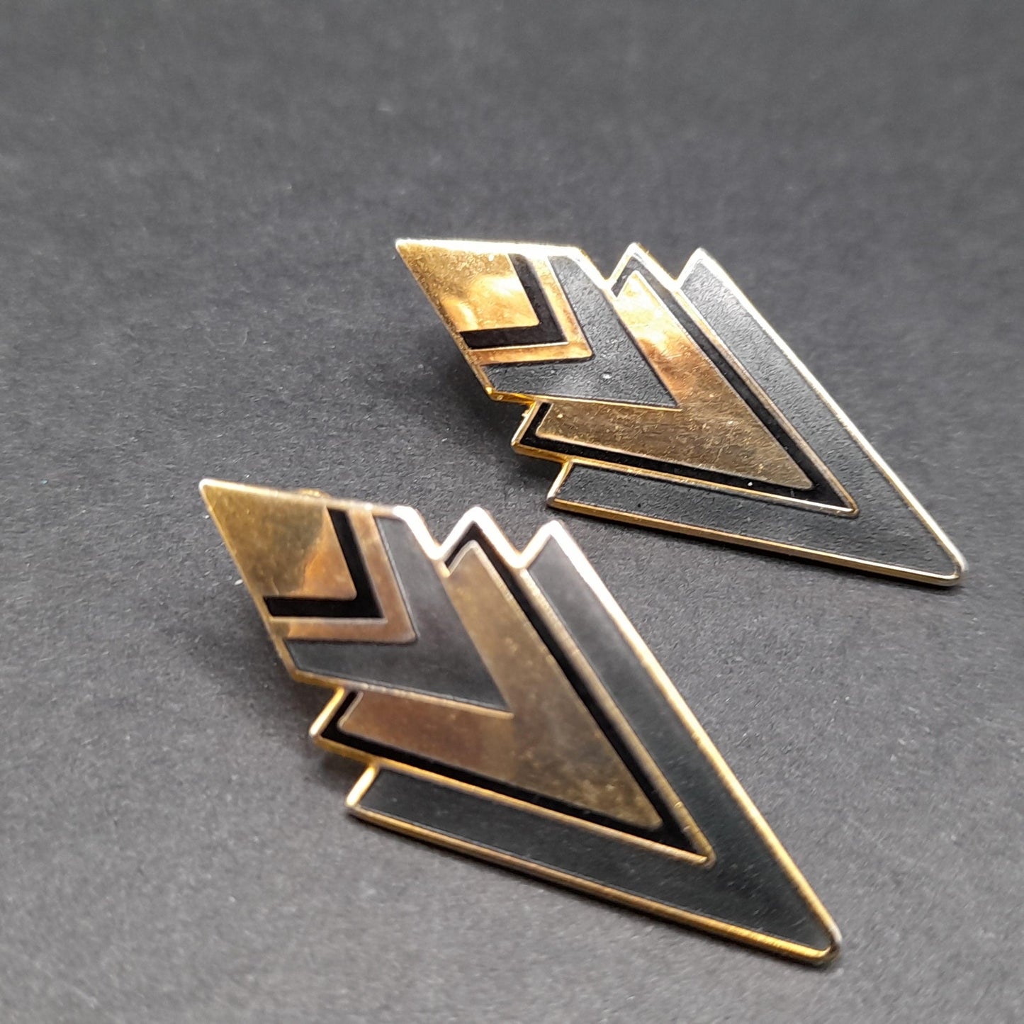 Vintage Laurel Burch Gray Gold Post Earrings, Geometric Gold Plated