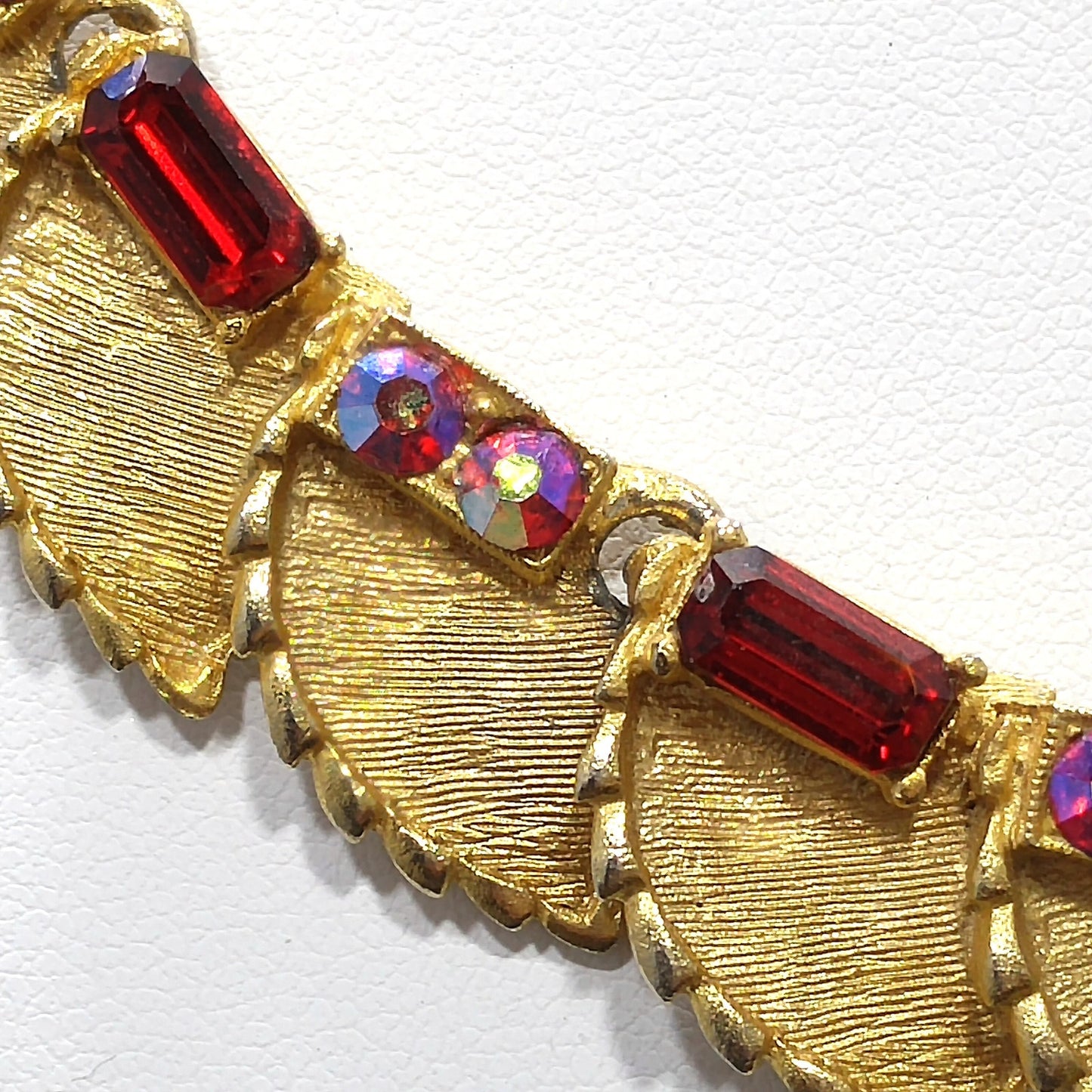 B.S.K. Red Rhinestone Choker Necklace, Aurora Borealis, 1960s Vintage Jewelry