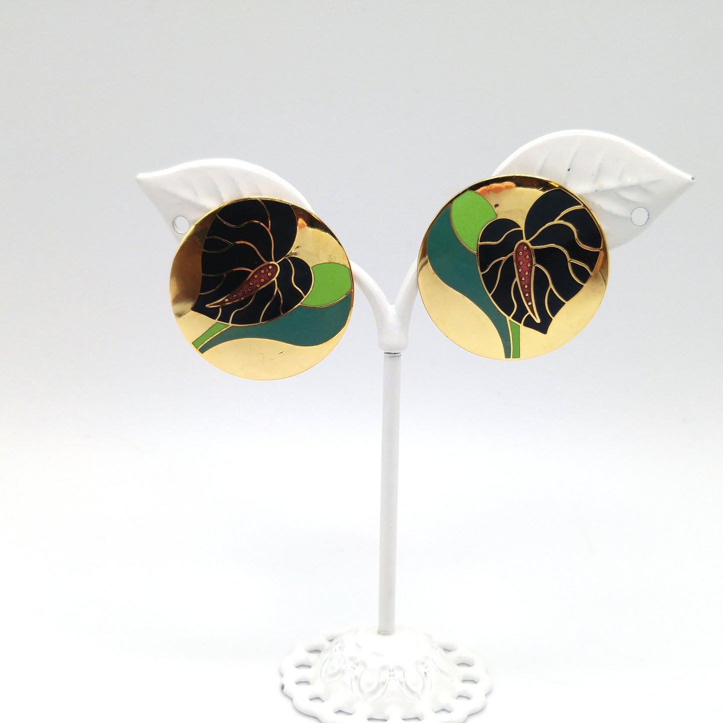 Vintage Laurel Burch "Antherium" Post Earrings, Gold Plated