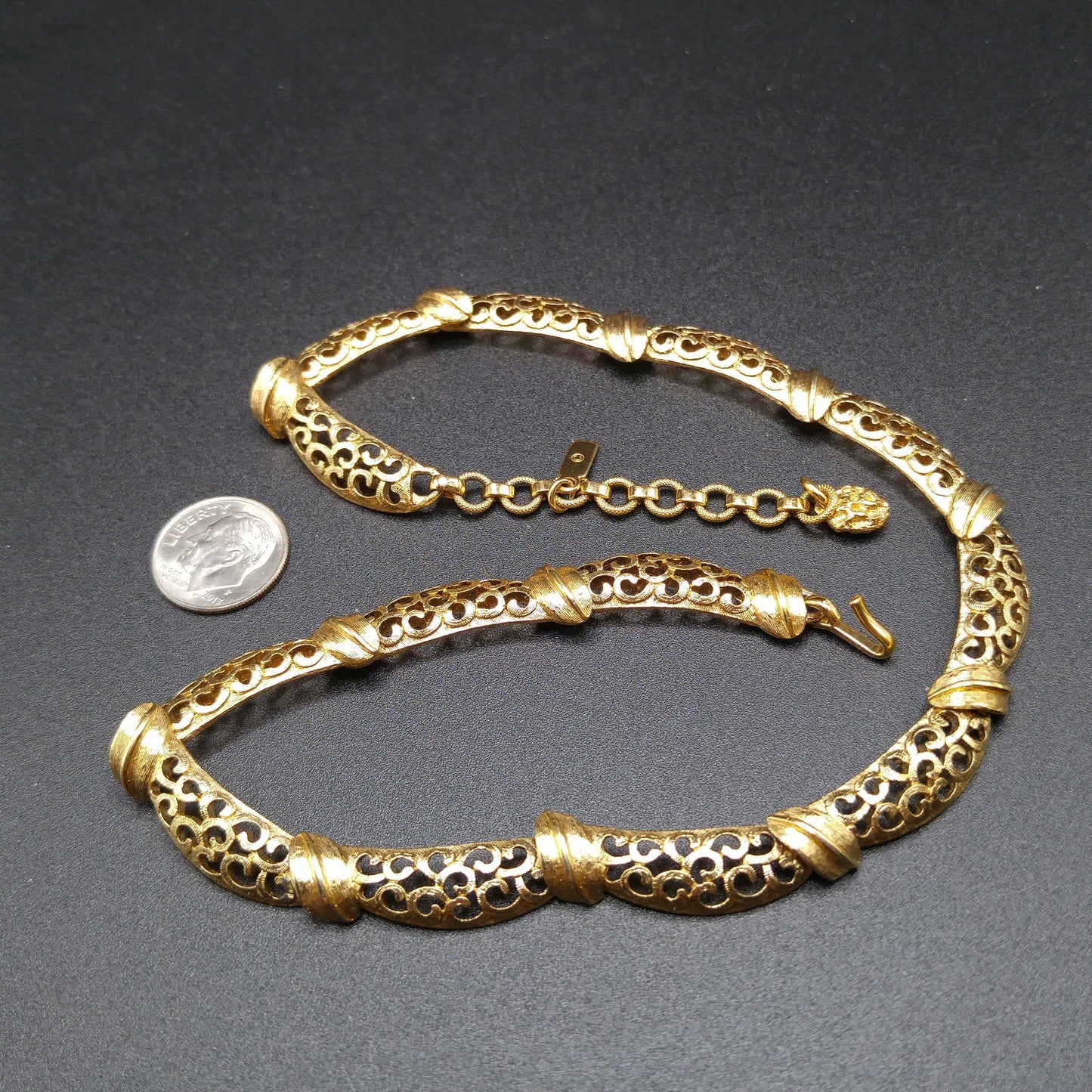 Monet Lacy Link Choker Necklace, Gold Plated, 1960s Vintage Jewelry