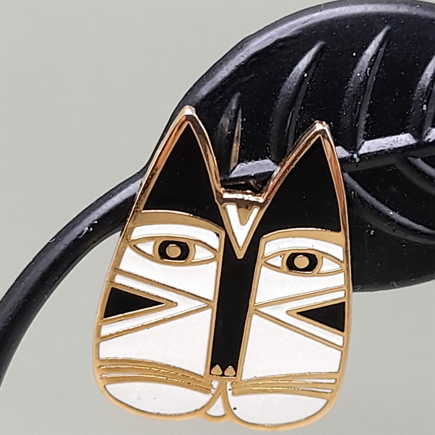 Vintage Laurel Burch "Gato" Cat Post Earrings, Enamel, Gold Plated, 1980s