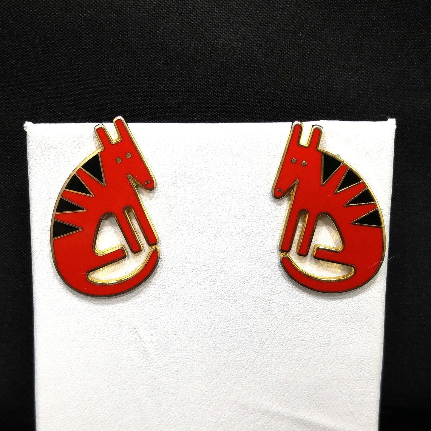 Laurel Burch "Terra" Coyote Post Earrings, Cloisonné Gold Plated, 1980s Vintage