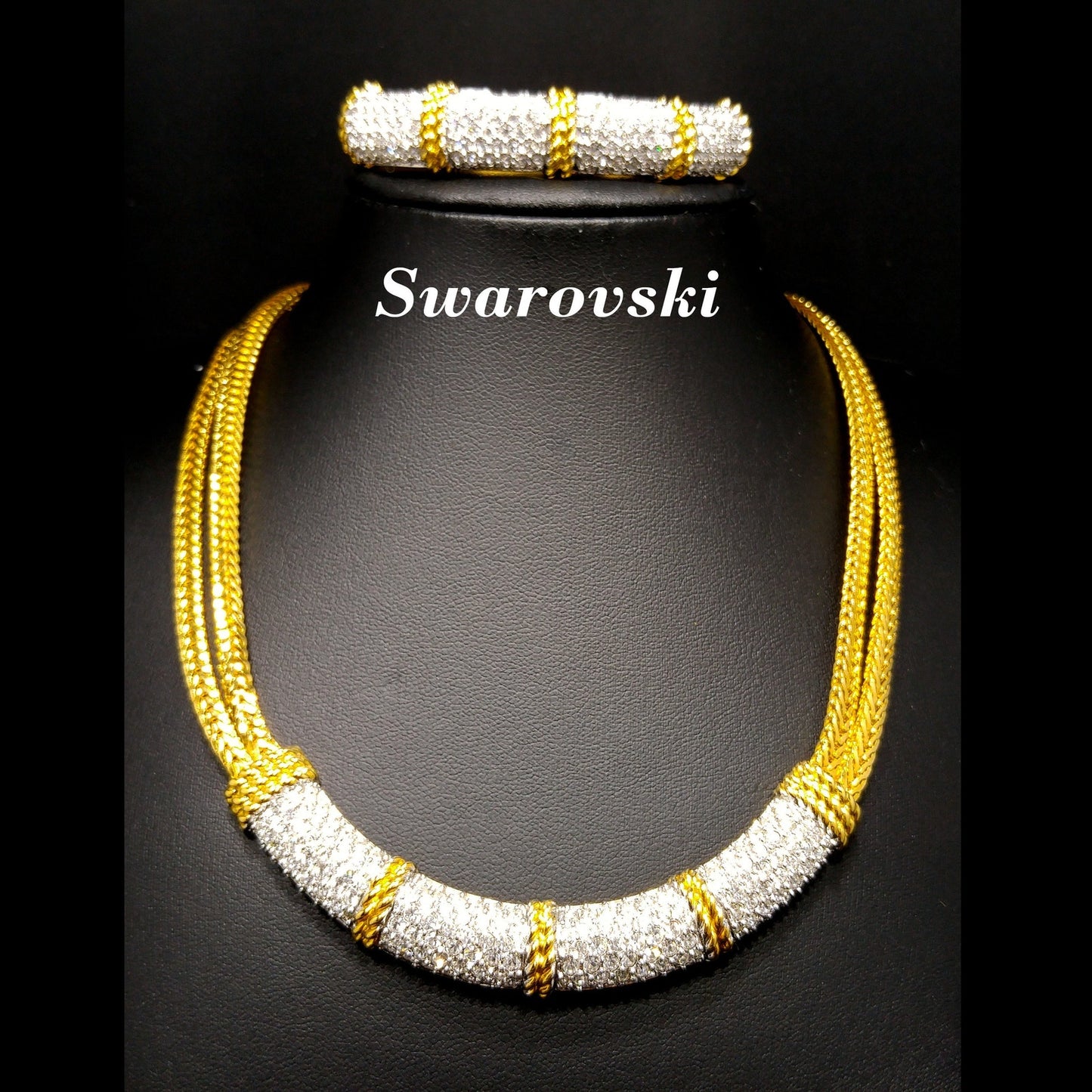 Vintage Swarovski Necklace & Bracelet Set – Gold Plated, Clear Crystals, 1980s–1990s