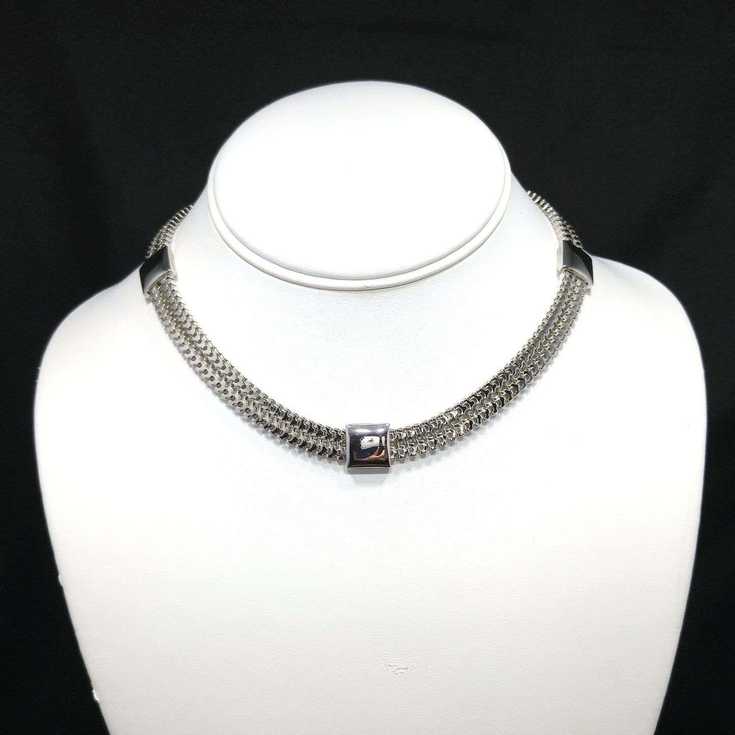 Monet Silver Wide Box Chain Necklace, Gold Plated, 1960s Vintage Jewelry