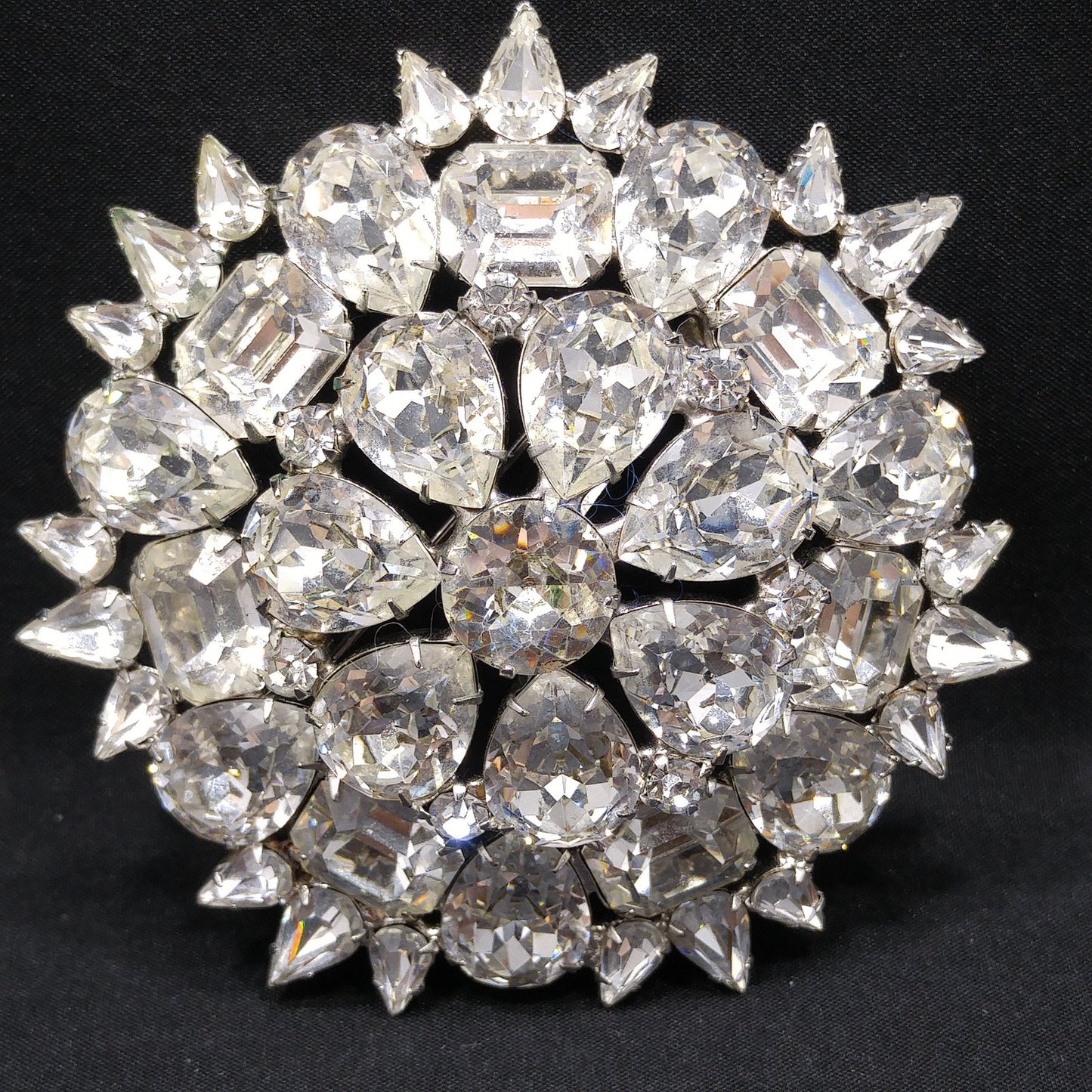Vintage Weiss Large Clear Floral Brooch, Rhodium Plate, 1950s