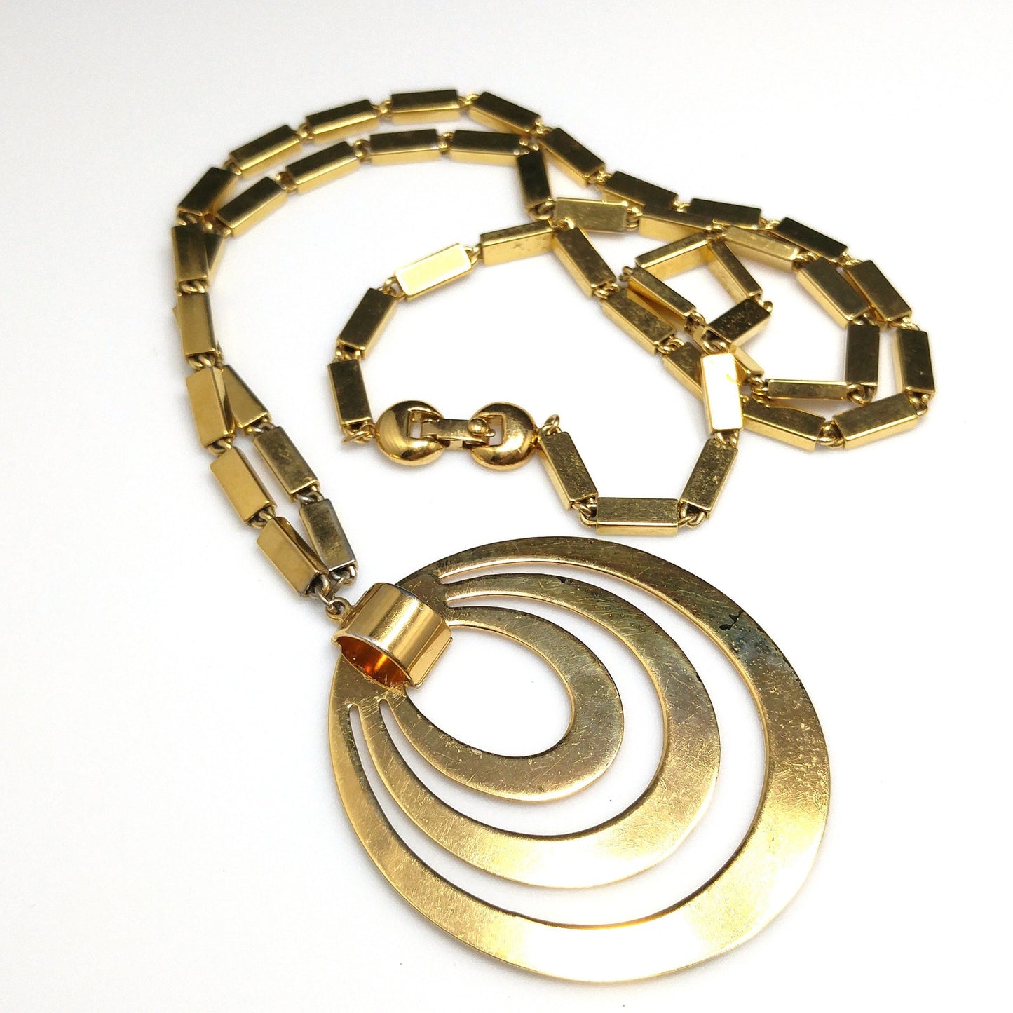 Monet Pendant Necklace, Gold Plated, Book Piece, 1960s Vintage Jewelry